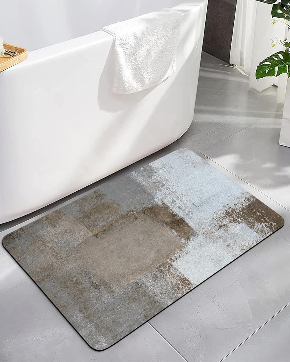 Brown Grey Taupe Bath Mat Rug Quick Dry Absorbent Rubber Backed Bathroom Mat Modern