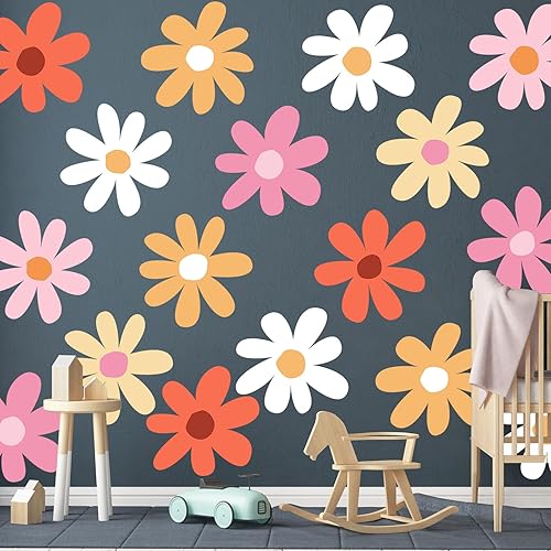 Miniatura 6 de 12 hojas de calcomanías de pared de margaritas blancas, calcomanías de pared de margaritas grandes, calcomanías florales para niños y niñas,