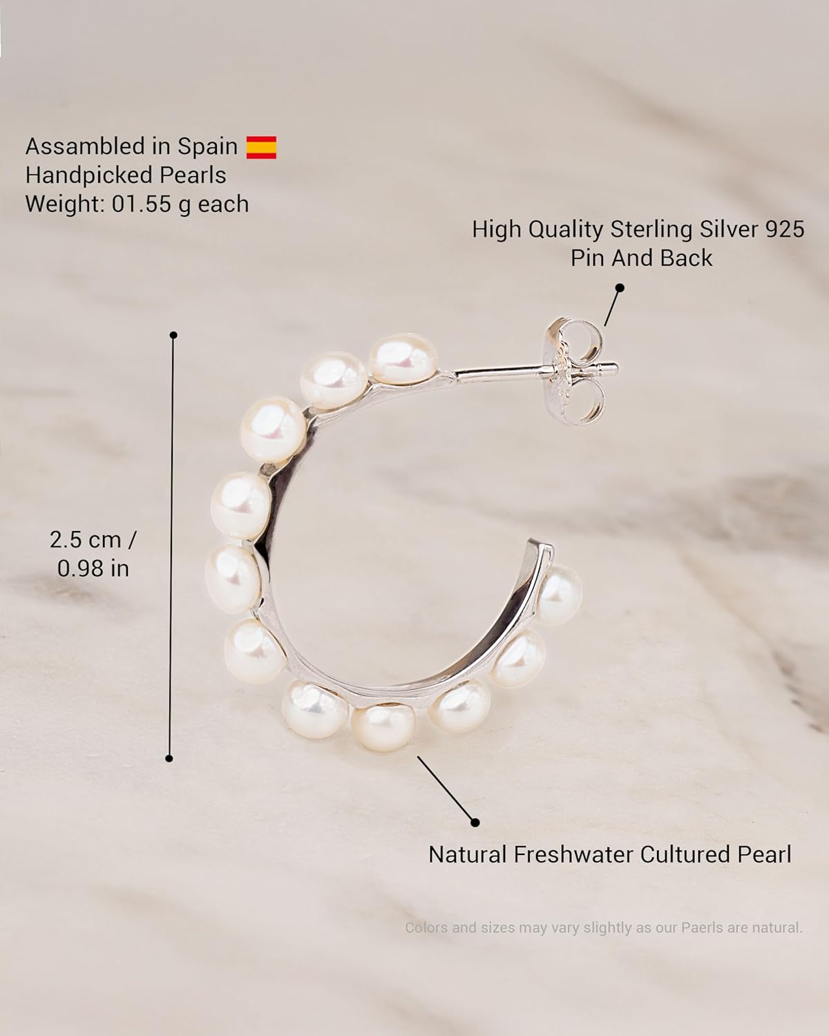 Secret & You| Hoop Pearl Earrings | 13 freshwater cultured pearls 4 – 5 mm | 925 Sterling Silver Hoop