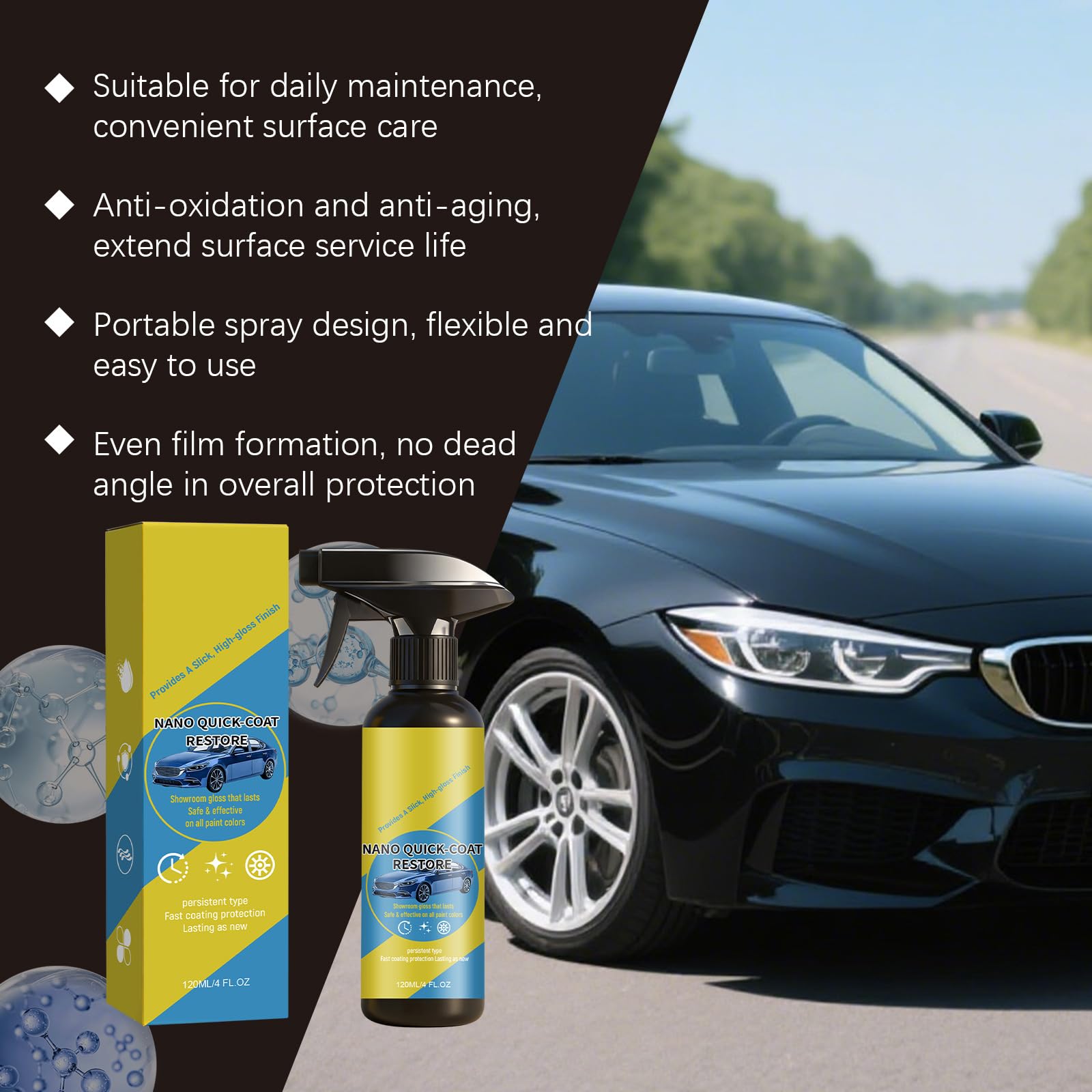 Car Nano Quick-Coat Restore-Coating Spray, Advanced Automobile Quick-Acting Coating Agent,Quick Effect Coding Agent Car Coatings Spray,Dust Proof And Glazing Effects Long-Lasting,Daily Maintenance (1) - 4