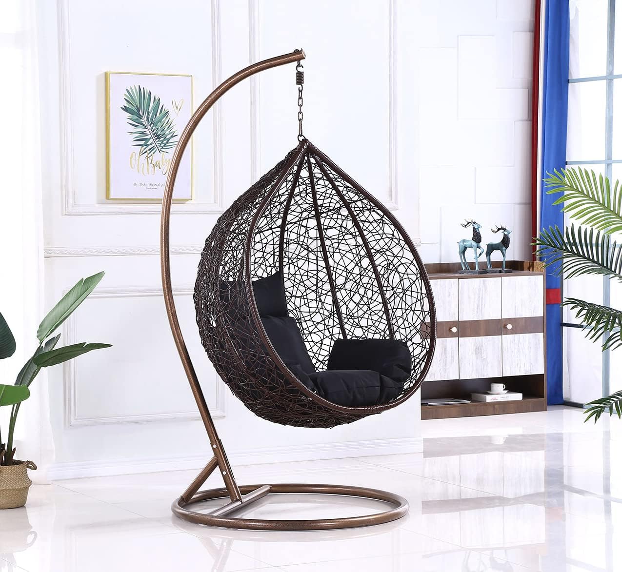 Karnak Indoor Outdoor Patio Wicker Hanging Chair Swing Egg Basket