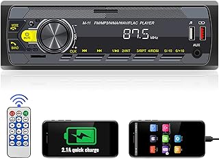 UNITOPSCI Single Din Car Stereo Bluetooth 5.0 Multimedia Audio Receiver, Push to Talk Assistant, Hands-Free Call Voice Control,MP3/FM/AUX in/USB/TF Input APP Remote LCD Digital Display Remote Control