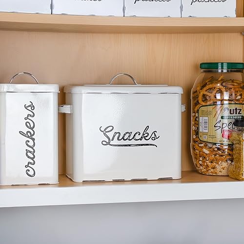 Vista 9 de AuldHome Design Contenedor rústico para aperitivos, esmaltado blanco, perfecto para aperitivos de una sola porción