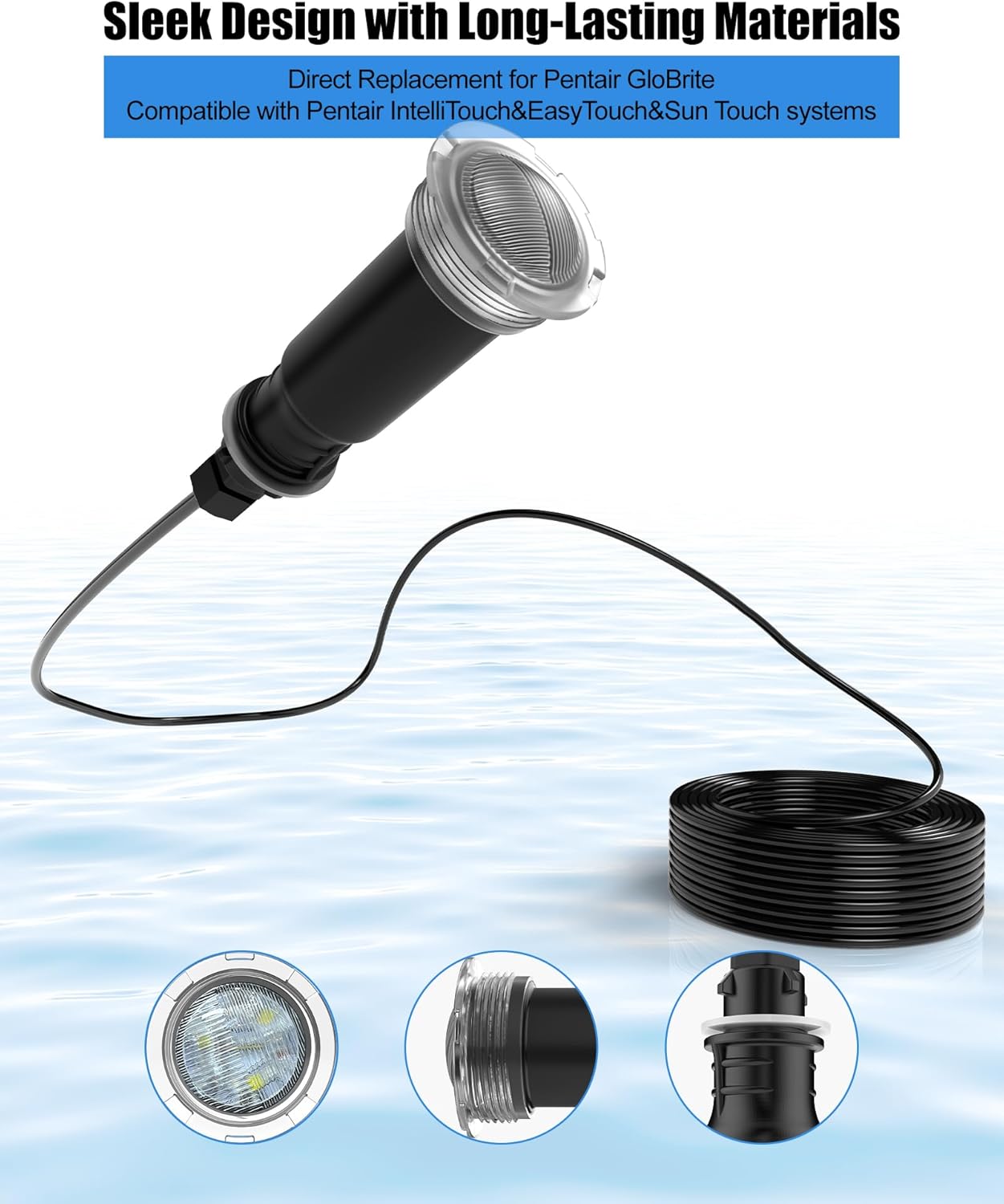 1.5 Inch RGBW LED Ingroud Pool Light, 12VAC Multicolor Spa Light Compatible with Pentair GloBrite MicroBrite, IP68 Swimming Pool Lights for replacement & underground pool light upgrade, 50ft Cord