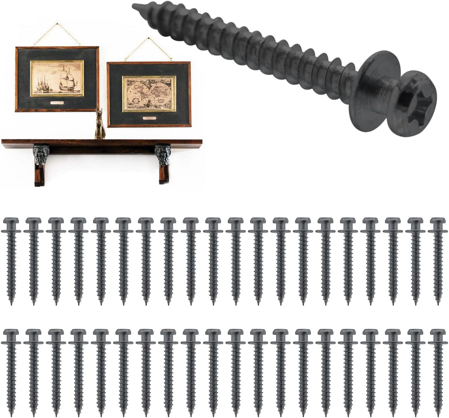 laffeya Picture Hanging Hardware, Bear Claw Screws,Picture Hanging Hooks Screws 4-in-1 for Keyholes, D-Rings, Sawtooth & Wire (40, Black Long)