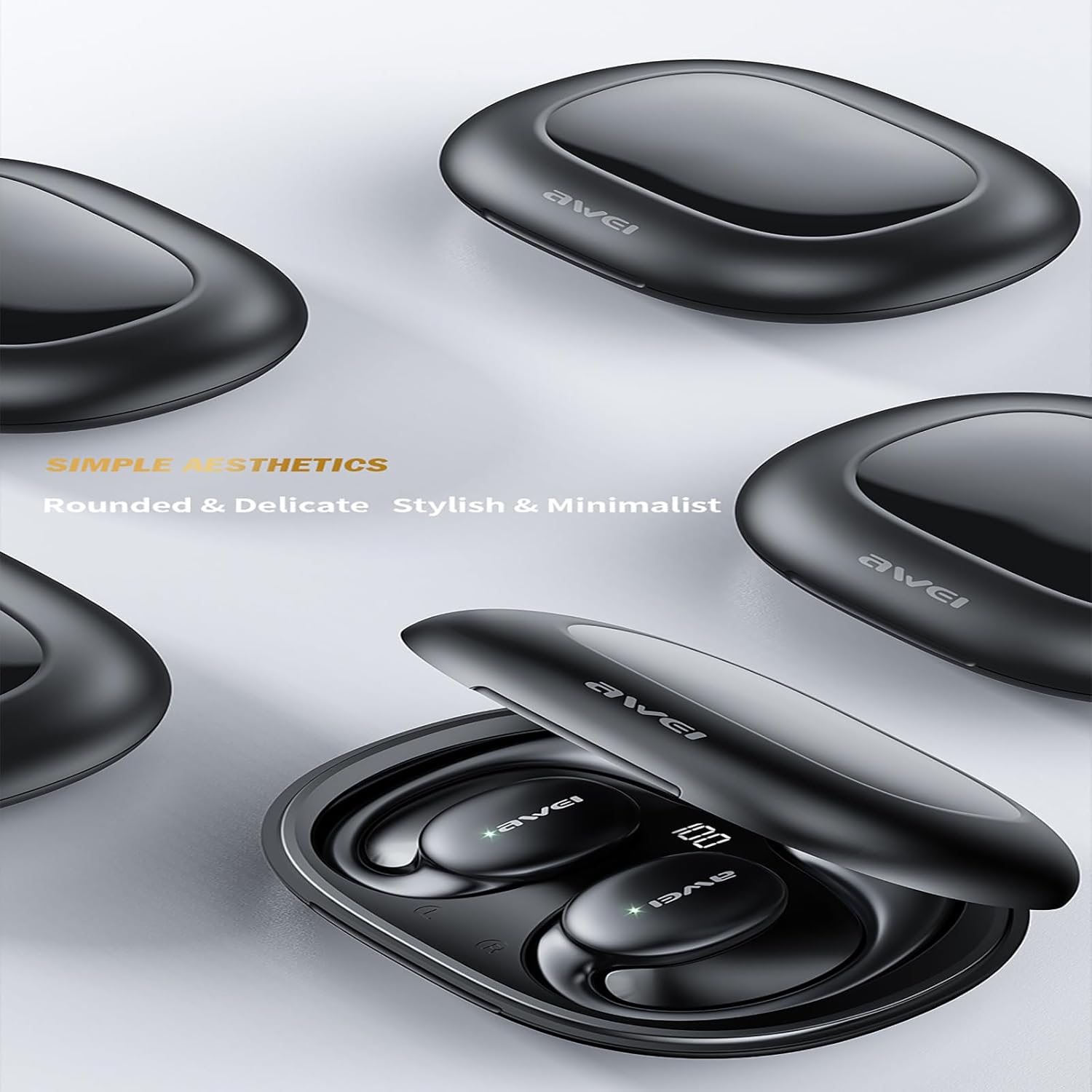 AWEI T80 Wireless Over Ear Earbuds Bluetooth Headphones 50hrs Play Back Sport Earphones IPX6 Waterproof Over-Ear Buds with Earhooks Built-in Mic Headset for TV, Mobile, Phones, Laptops Beige