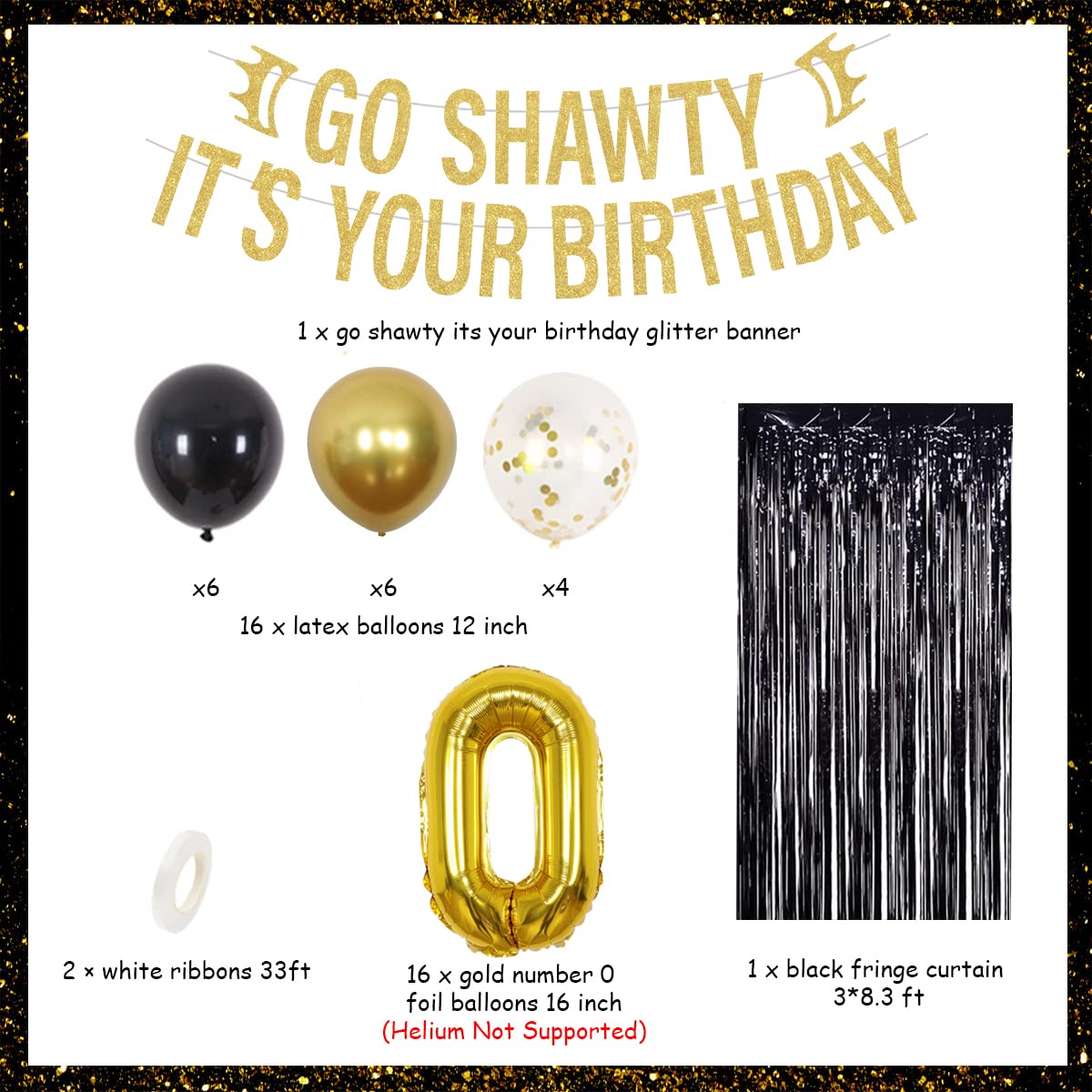 „Go Shawty It's Your Birthday“ Dekoration – Goldener Quastenvorhang & Banner, Y2K Hip Hop Party