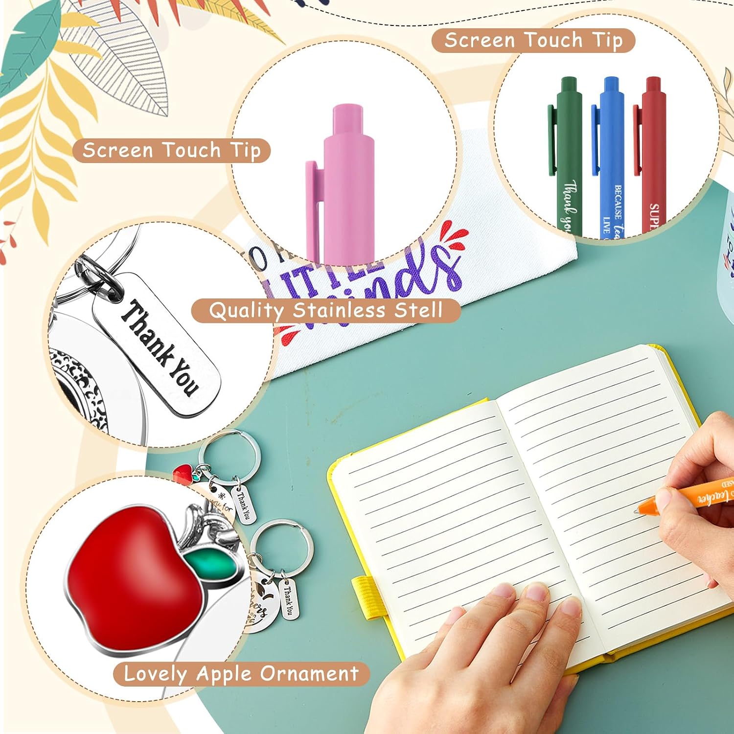 Pickmesh Teacher Appreciation Gift 2026 Bulk 48 Pcs / 12 Sets Thank You Teacher Gift 24oz Plastic Tumblers Makeup Bag Keychain Ballpoint Pen for Teacher's Day(Inspirational Straw Cup,White)