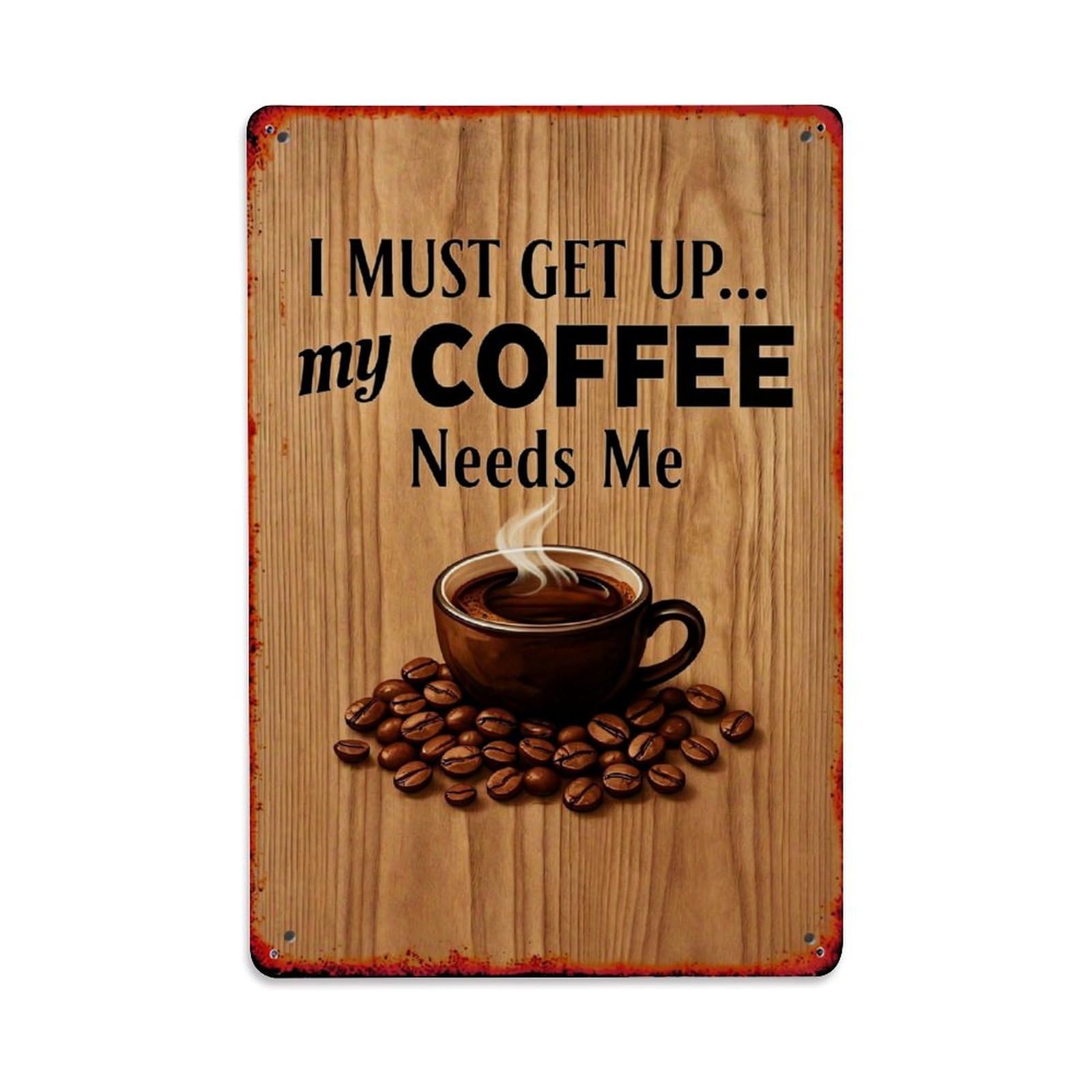 Jdyaojiesheng Vintage Coffee Cup Beans Wood Text Tin Sign Retro Metal Wall Decor Metal Poster, Home Bar Garage Farmhouse Cafe Wall Art Decoration 8X12inches