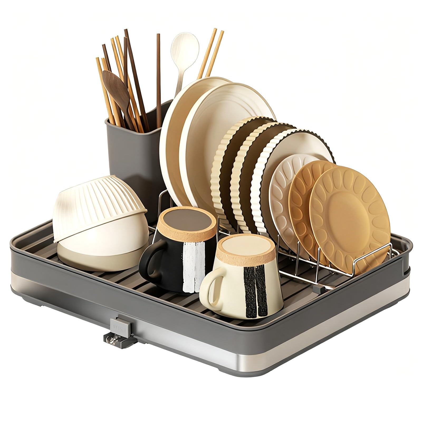 Small Over The Sink Dish Drying Rack with Drain Tray Retractable Kitchen Sink Caddy Organizer with Non-Slip Feet