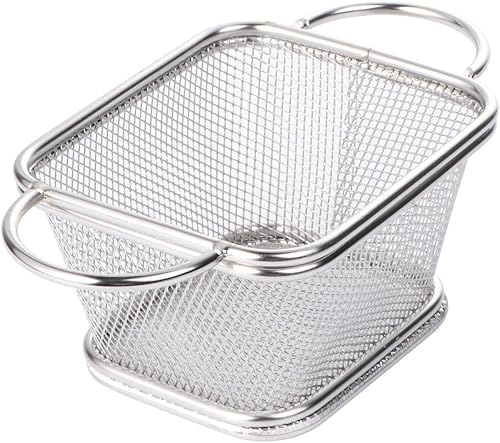 PRETYZOOM Cesta de acero inoxidable para aperitivos de 6.5 pulgadas, mini cesta para freír papas fritas y alimentos fritos pequeños, colador de
