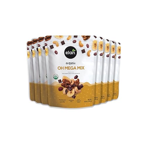 Miniatura 5 de Elan Oh Mega Mix Organic Trail Mix, 4.8 onzas, trozos de chocolate negro vegano, arándanos, chips de plátano, anacardos, nueces, semillas de chía,