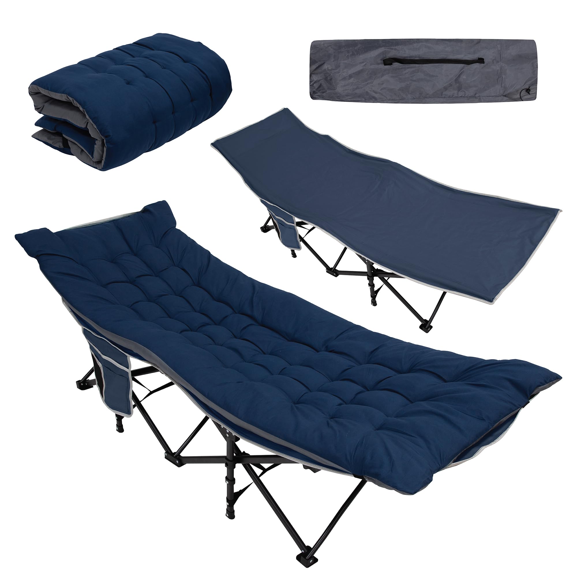 Milestone Folding Camping Bed with Detachable Sleeping Pad/Portable Camp Cot/Ideal for Tent, Travel, Festivals, Spare Bed for Guests / 150kg Max Weight / 190cm x 69cm x 53cm