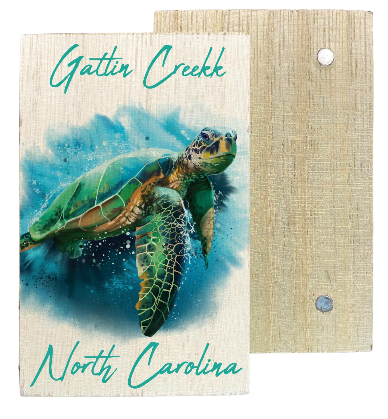 Gatlin Creekk North Carolina Beach Souvenir 2" x 3" Wooden Fridge Magnet Turtle Design 4 Pack