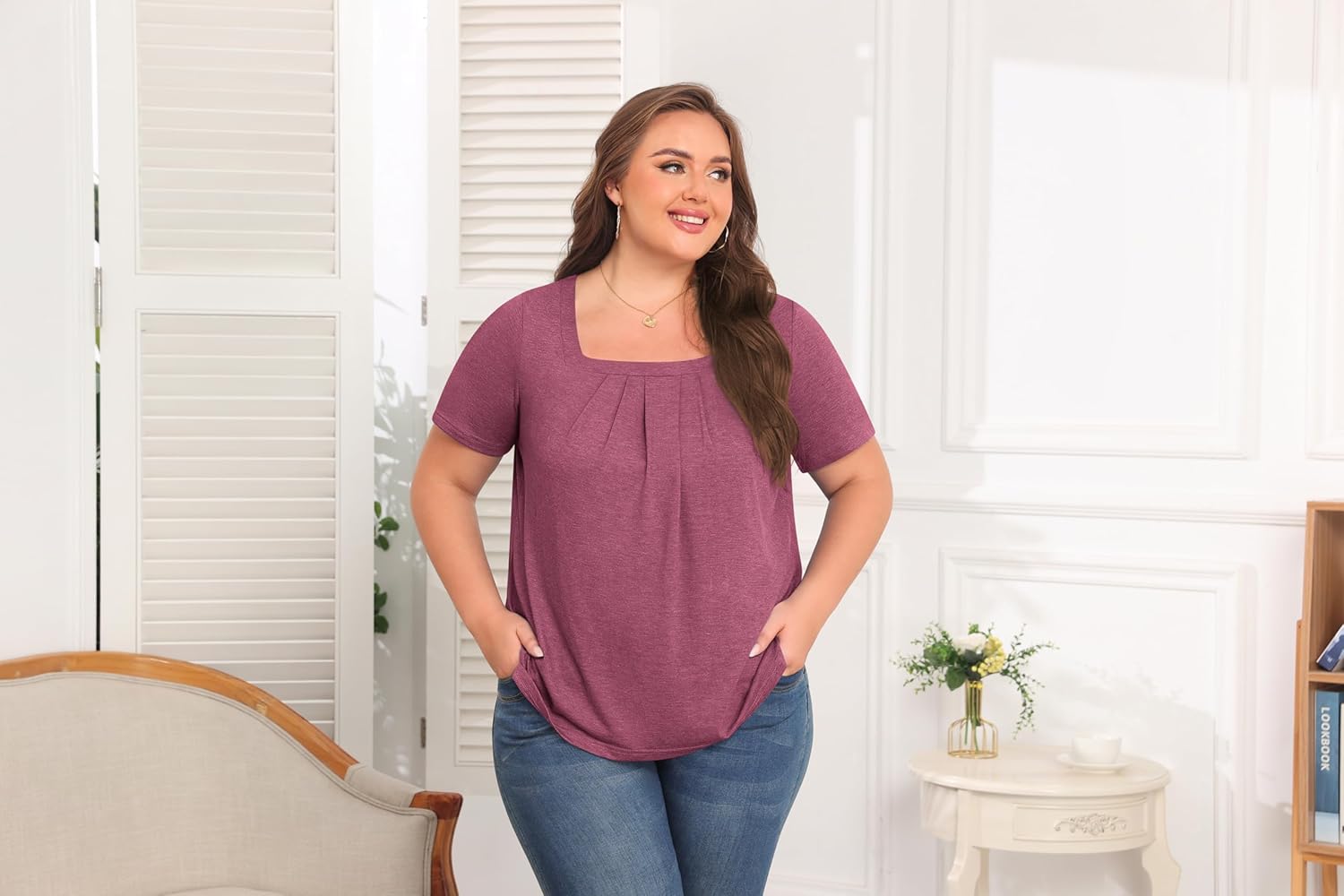 TIANZHU Plus Size Tops for Women Summer Shirts Short Sleeve Tunics Casual Square Neck Blouses 2024 - Image 4