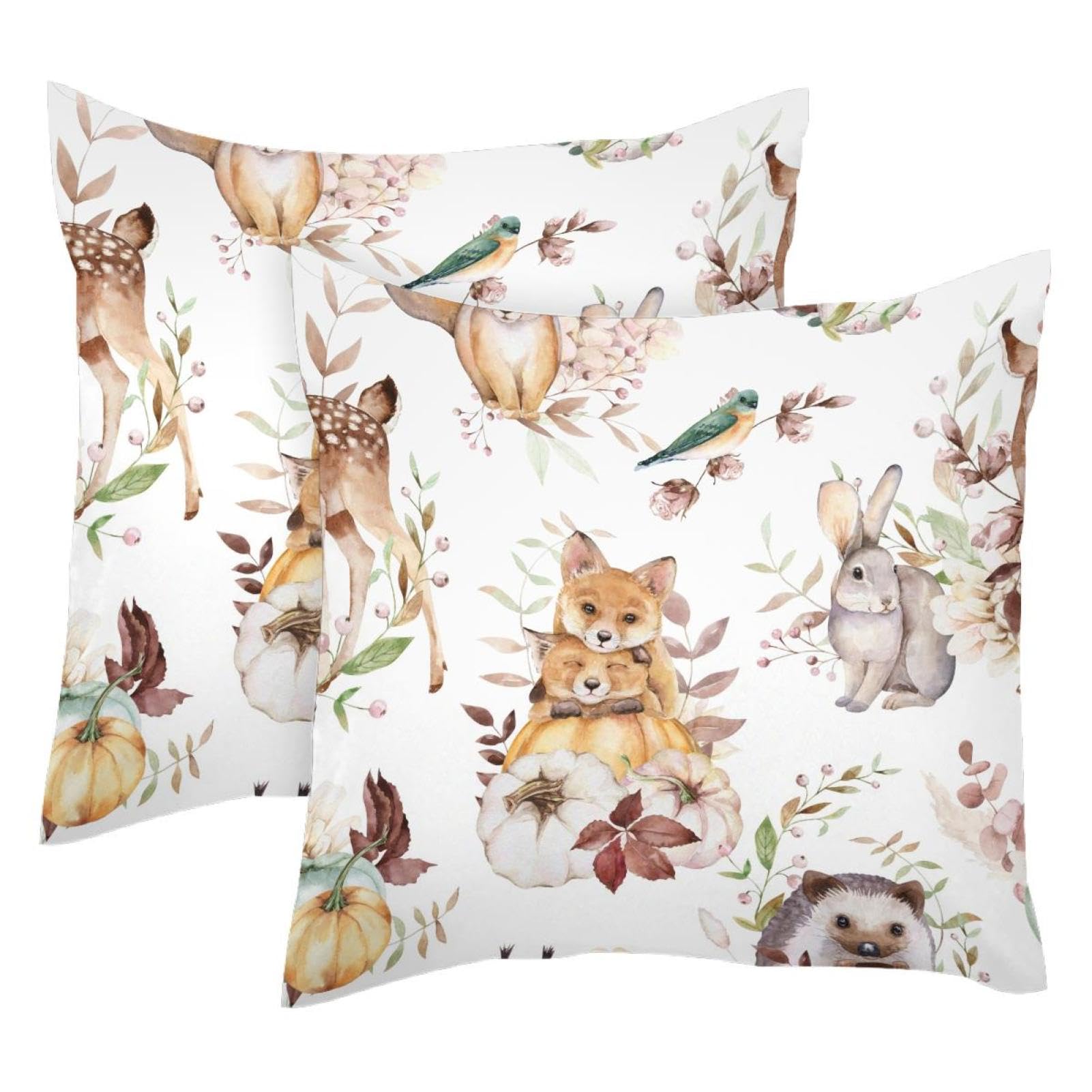 Housse de coussin velours de qualité supérieure motif lièvre et faune