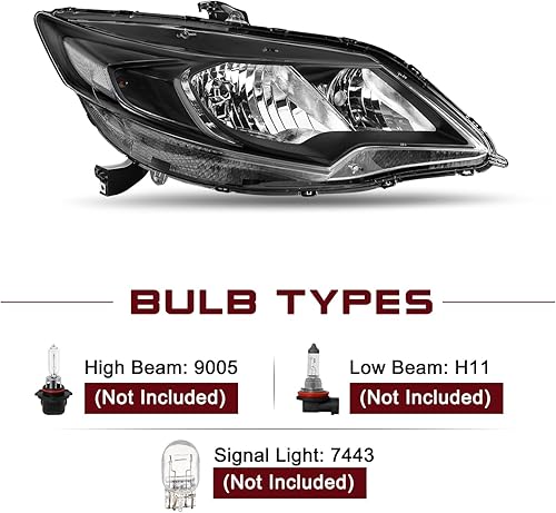 Miniatura 9 de JSBOYAT Conjunto de faros delanteros con bombillas para Honda Civic Coupe 2014-2015 de 2 puertas tipo halógeno de fábrica Par de repuesto de faros