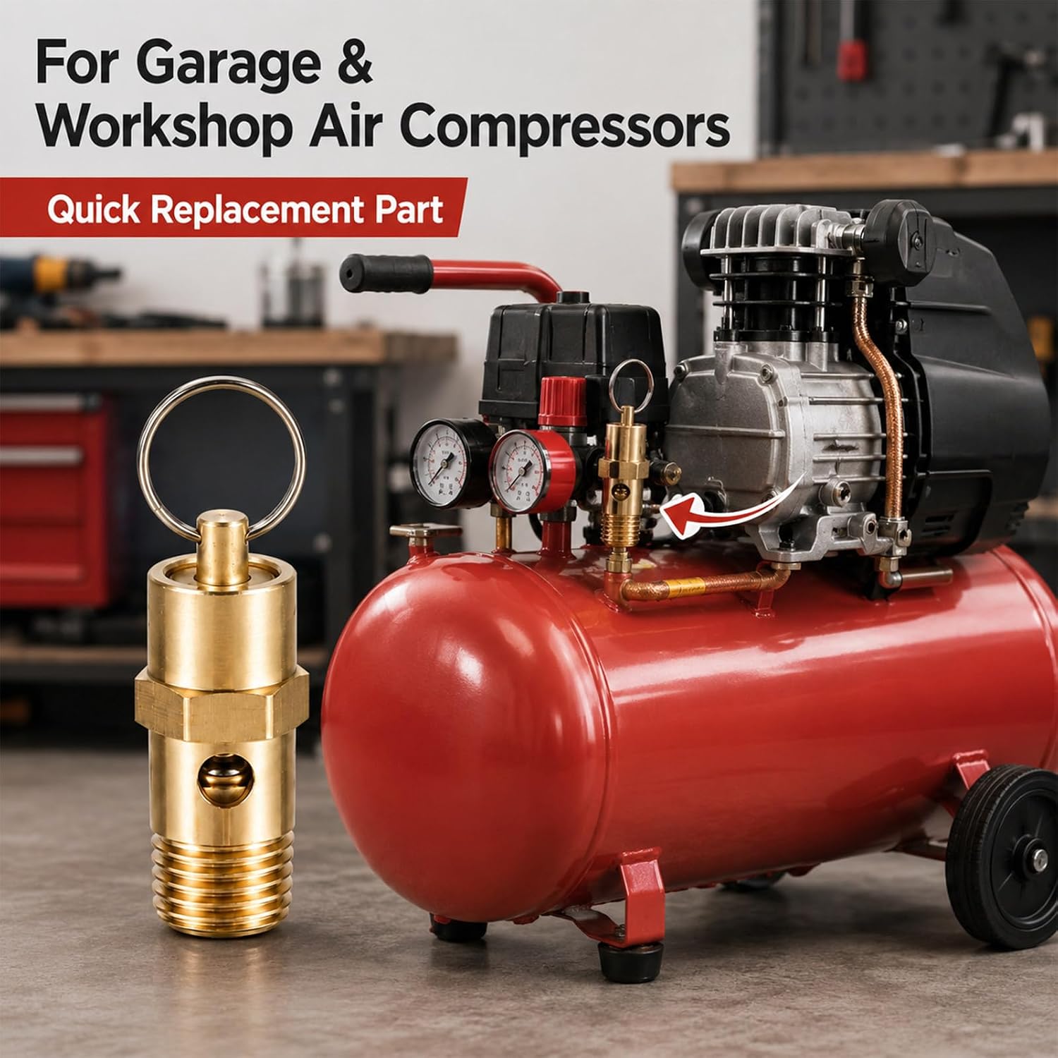 1/4 Inch NPT 200 PSI Air Compressor Pressure Relief Valve Brass Safety Check Valves Threaded Airs Vent Safety Control Valve for Air Compressor Part Boiler Pressure and Water Discharge