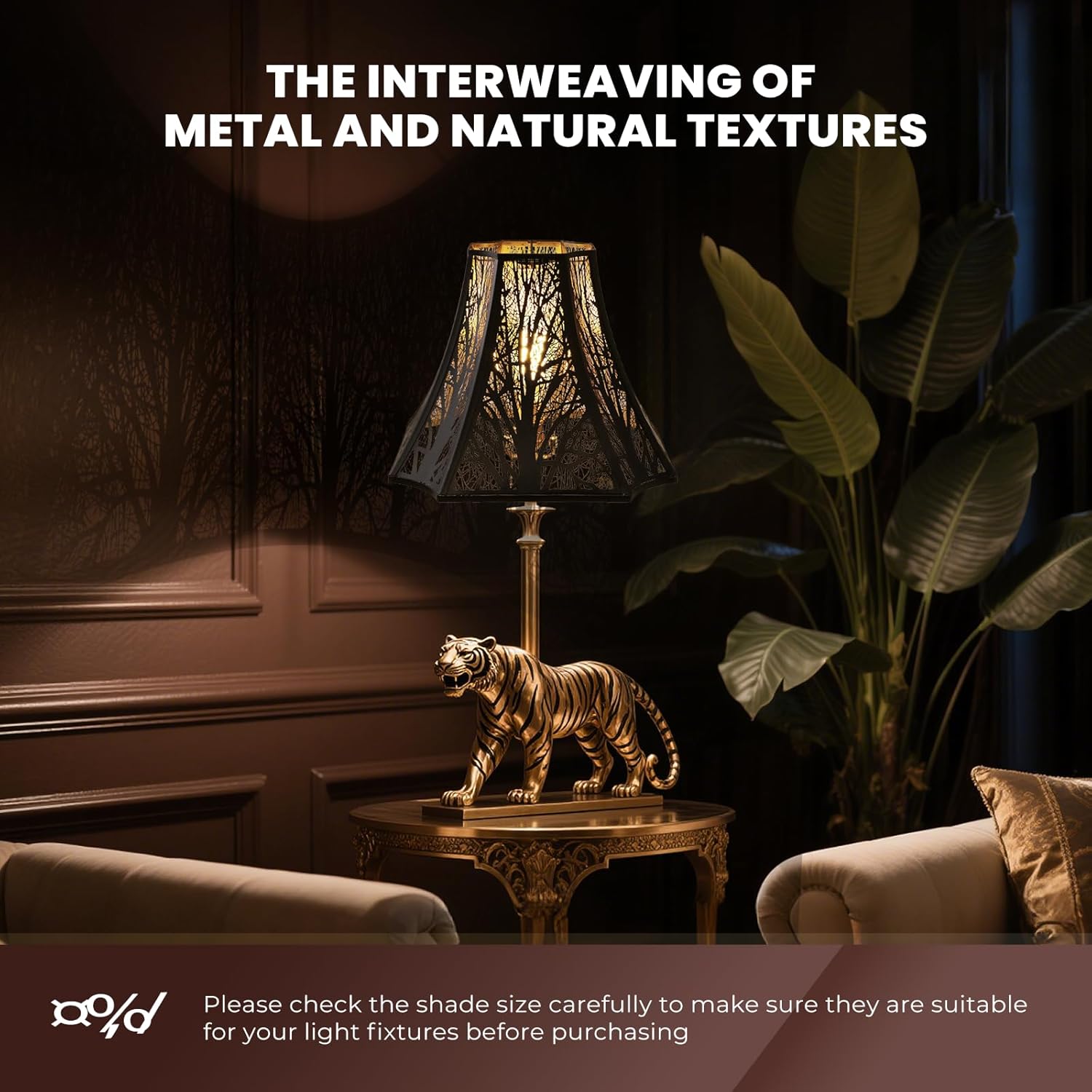 ALUCSET Octagonal Lamp Shade, 6.2×13×10.8" Large Black and Gold Lamp Shade Replacement for Table Lamps and Floor Lamp, Large Lampshade with Etching Progress Tree Pattern Metal Spider Fitter