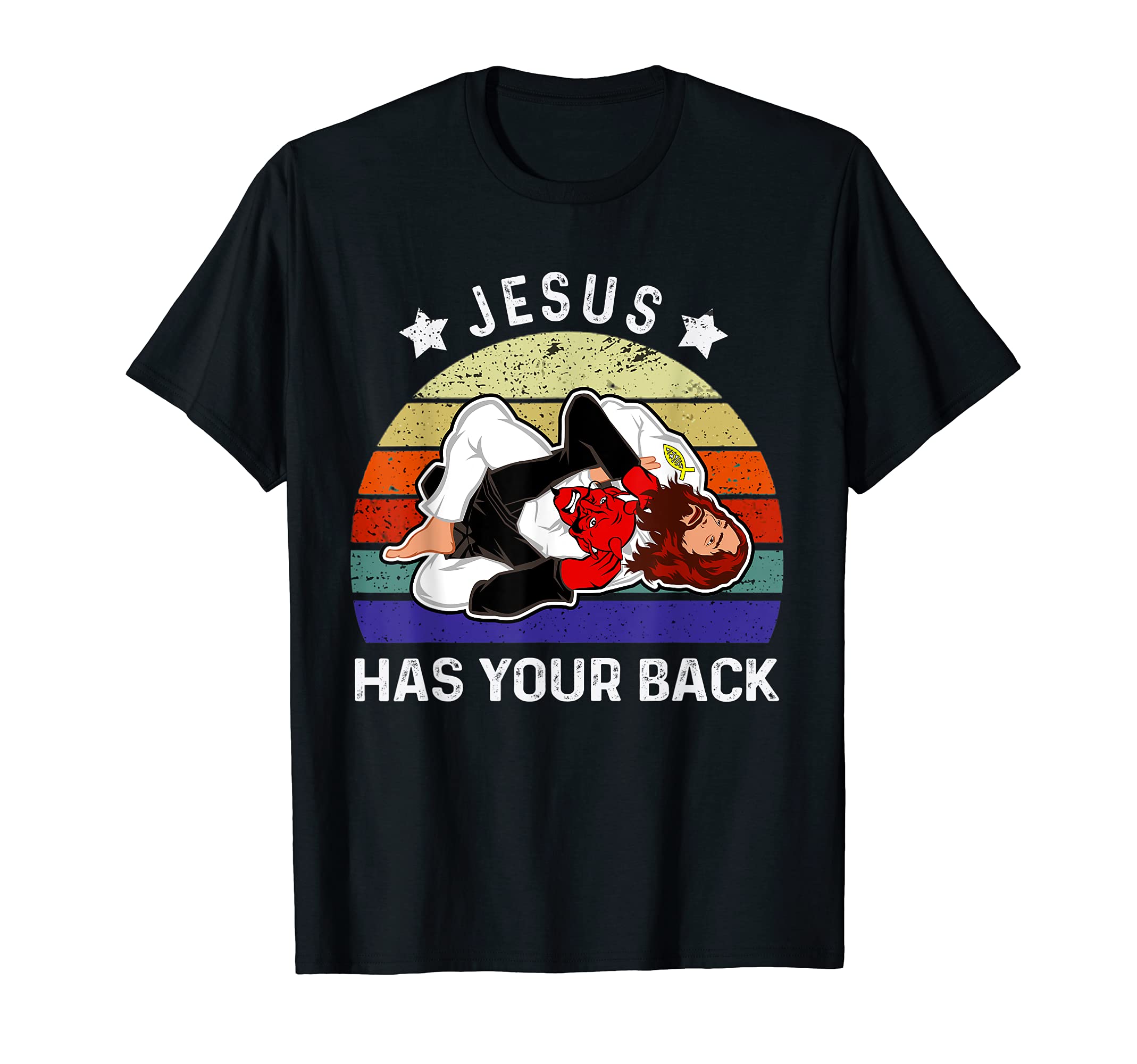 Powerfool tees Brazilian Jiu Jitsu TeeBrazilian Jiu Jitsu Jesus Jesus Has Your Back T-ShirtOEKO-TEX STANDARD 100
