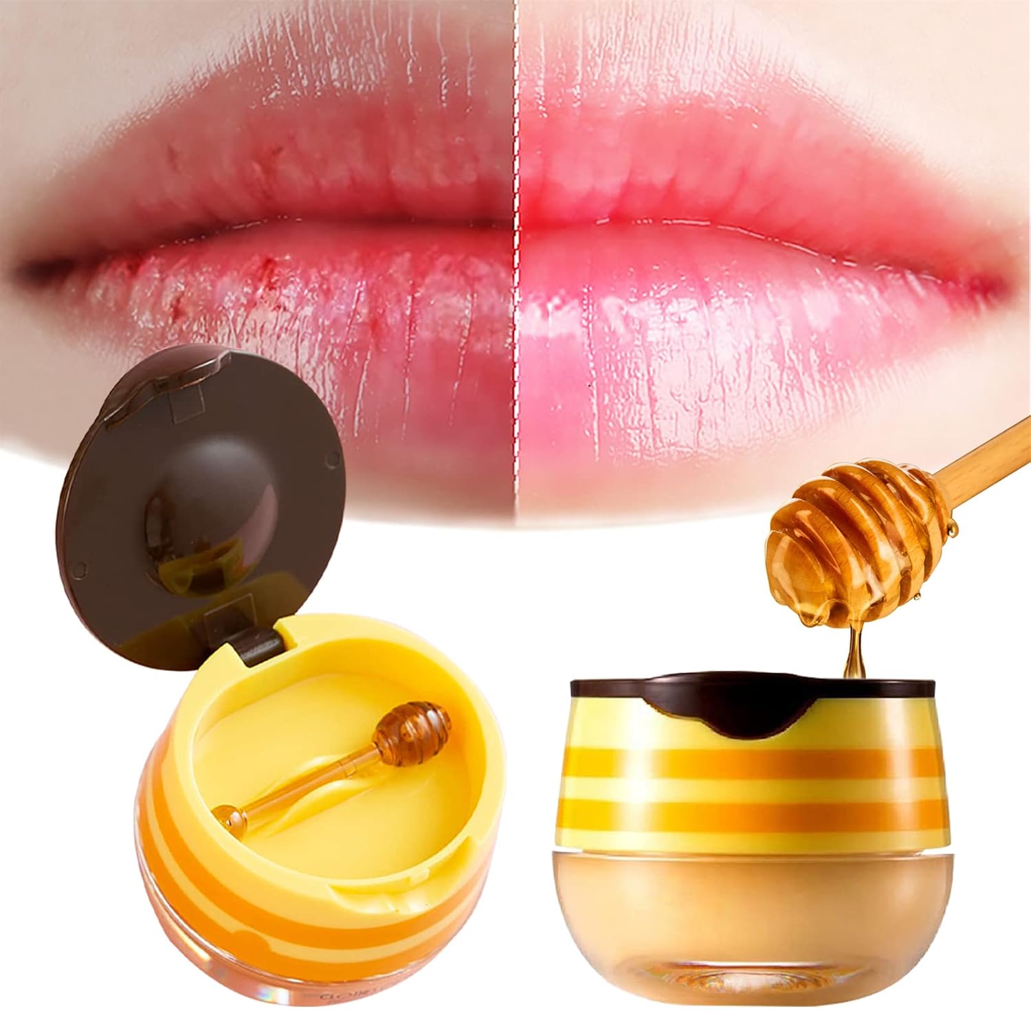 2PCS Bee Balm Lip Balm Honey Pot, Lip Balm for Dry Cracked Lips, Lip Scrubs Exfoliator & Moisturizer, Hydrating Lip Balm Honey Lip Balm, Honey Pot Lip Balm with Wand, My Bee Balm Honey Lip Mask (A)
