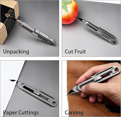 Miniatura 4 de Cuchillo de bolsillo de titanio con clip pequeño EDC telescópico retráctil cortador de caja aleta cuchillo de precisión para oficina artes caseras