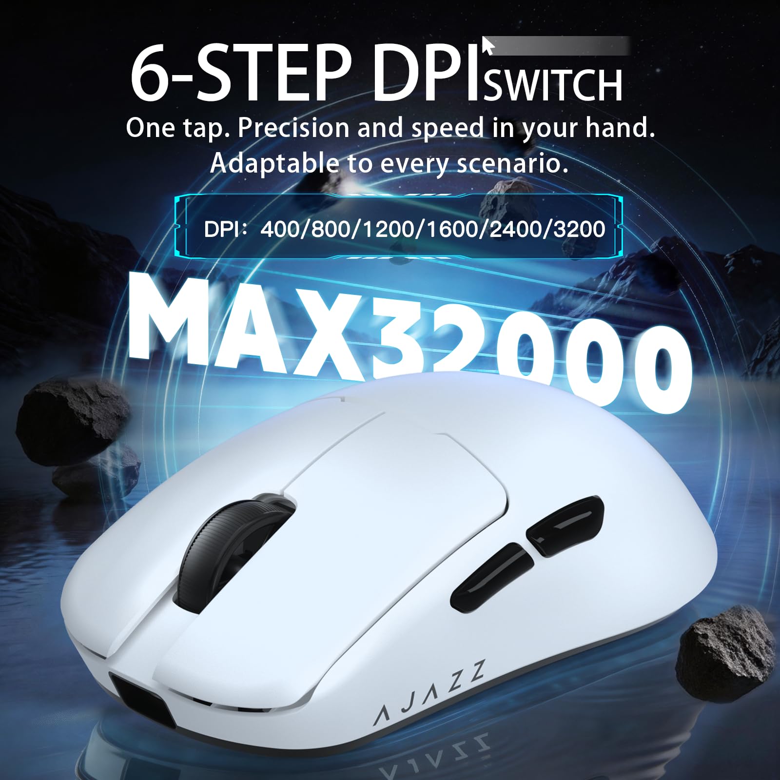 FREEWOLF X AJAZZ AJ159 V2 Ratón Gaming Inalámbrico, Batería Hot Swap, Triple Modo (2.4G/Bluetooth/Cableado), Sensor PAW3395, Ultraligero 54 g, hasta 32000 dpi, Tasa de Sondeo 1000Hz