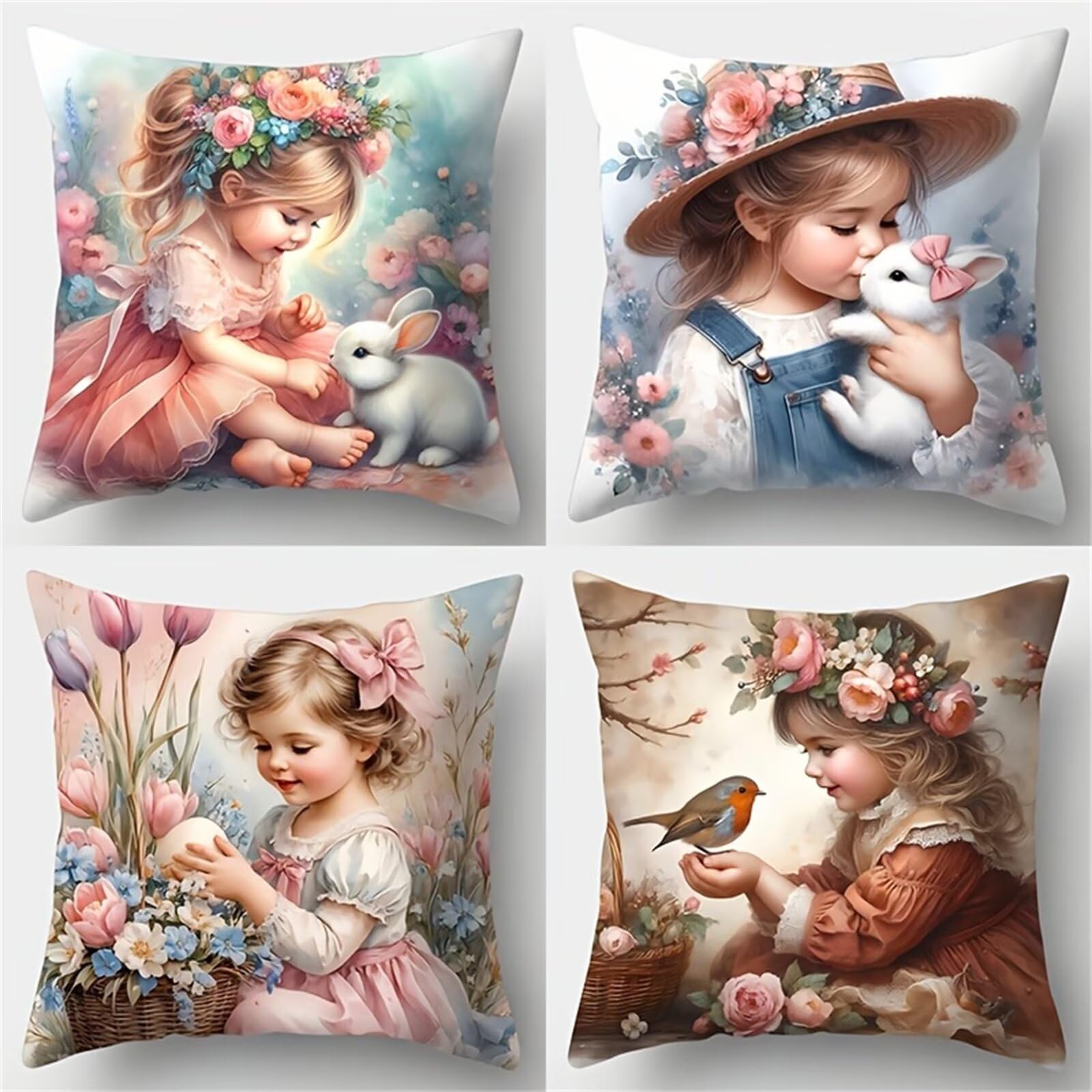Housse de coussin canapé moderne 50x50 lot de 4 animaux en lin pour salon