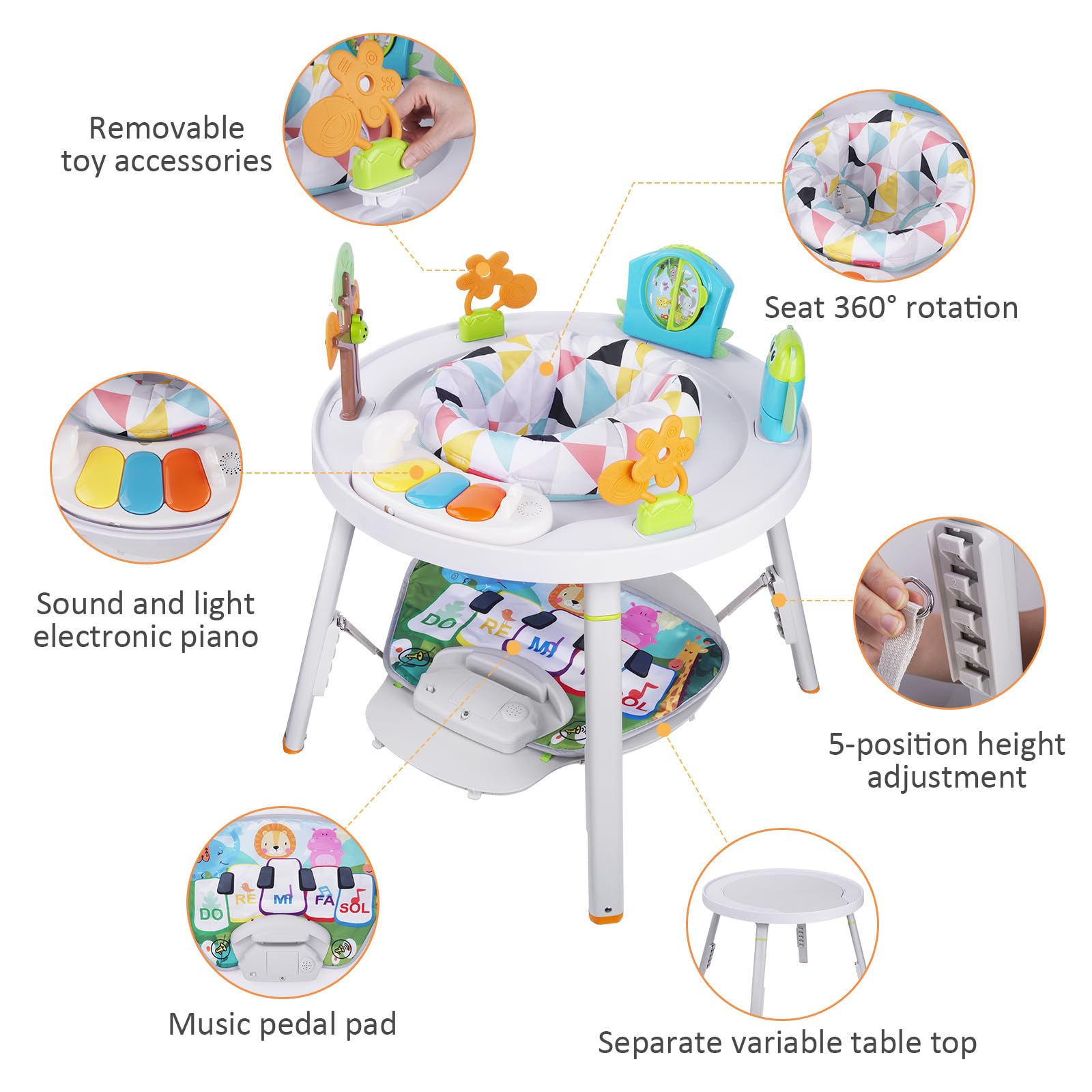 Saltador y Mesa de Actividades 4 en 1 Silla de Comedor Mesa de Juguetes Mesa de Aprendizaje Regulable en Altura Regalo para Bebés