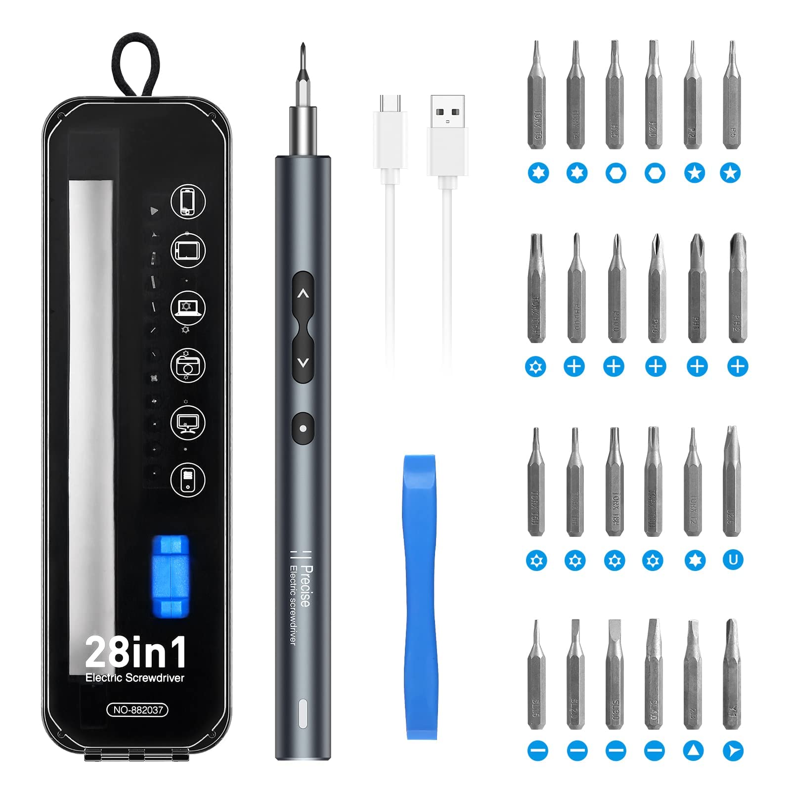 KASTWAVE Electric Screwdriver, 28 in 1 Cordless Mini Power Screwdriver Set with 24 Bits, Rechargeable Repair Tools Kit, Precision Screwdriver Magnetizer for Smartphones, Toys, PC