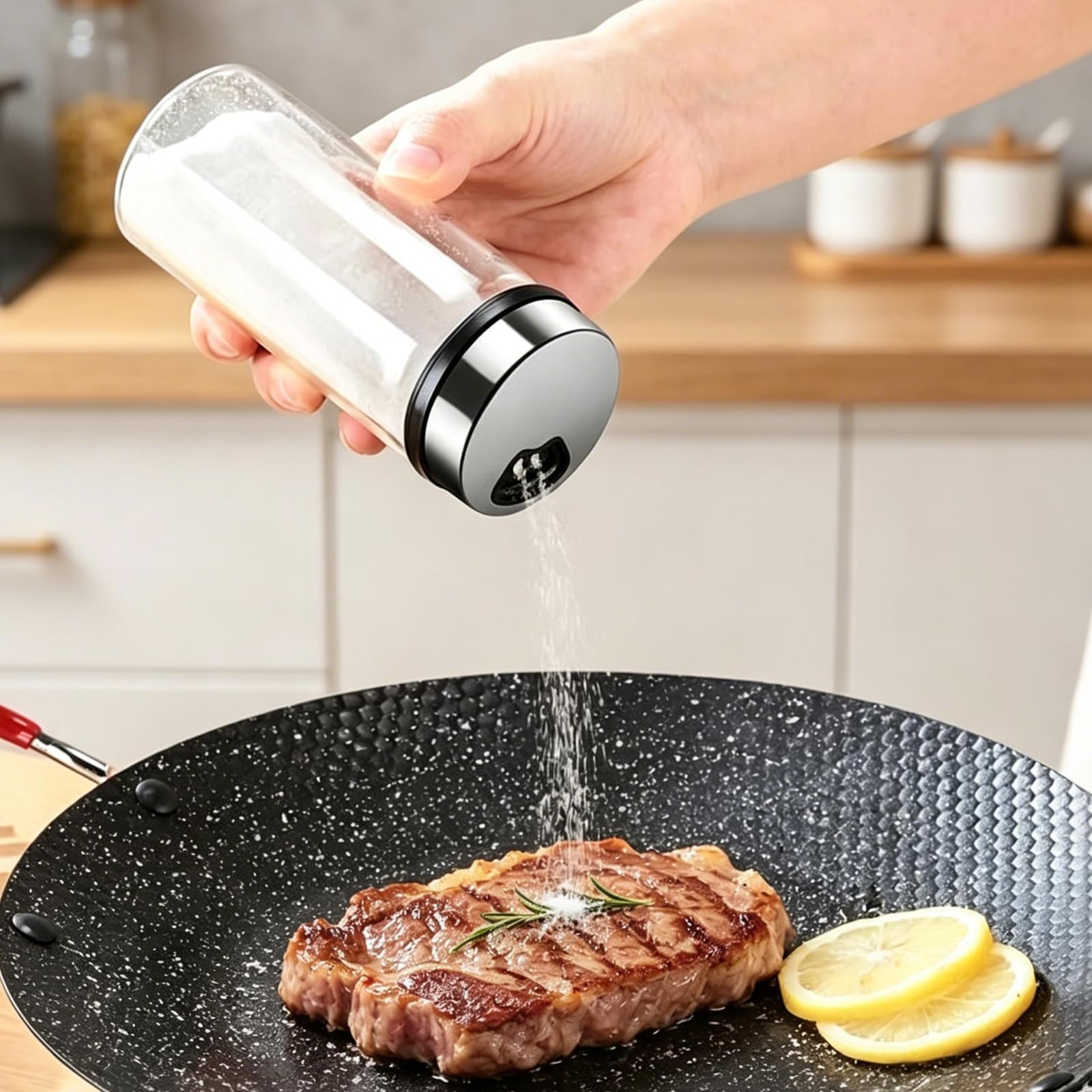 Zestaw 2 mini solniczek i pieprzniczek, 4 w 1, mała solniczka z pokrywką, 170 ml, szklana solniczka z regulowanymi wylewkami, do kuchni, grilla i akcesoriów do gotowania