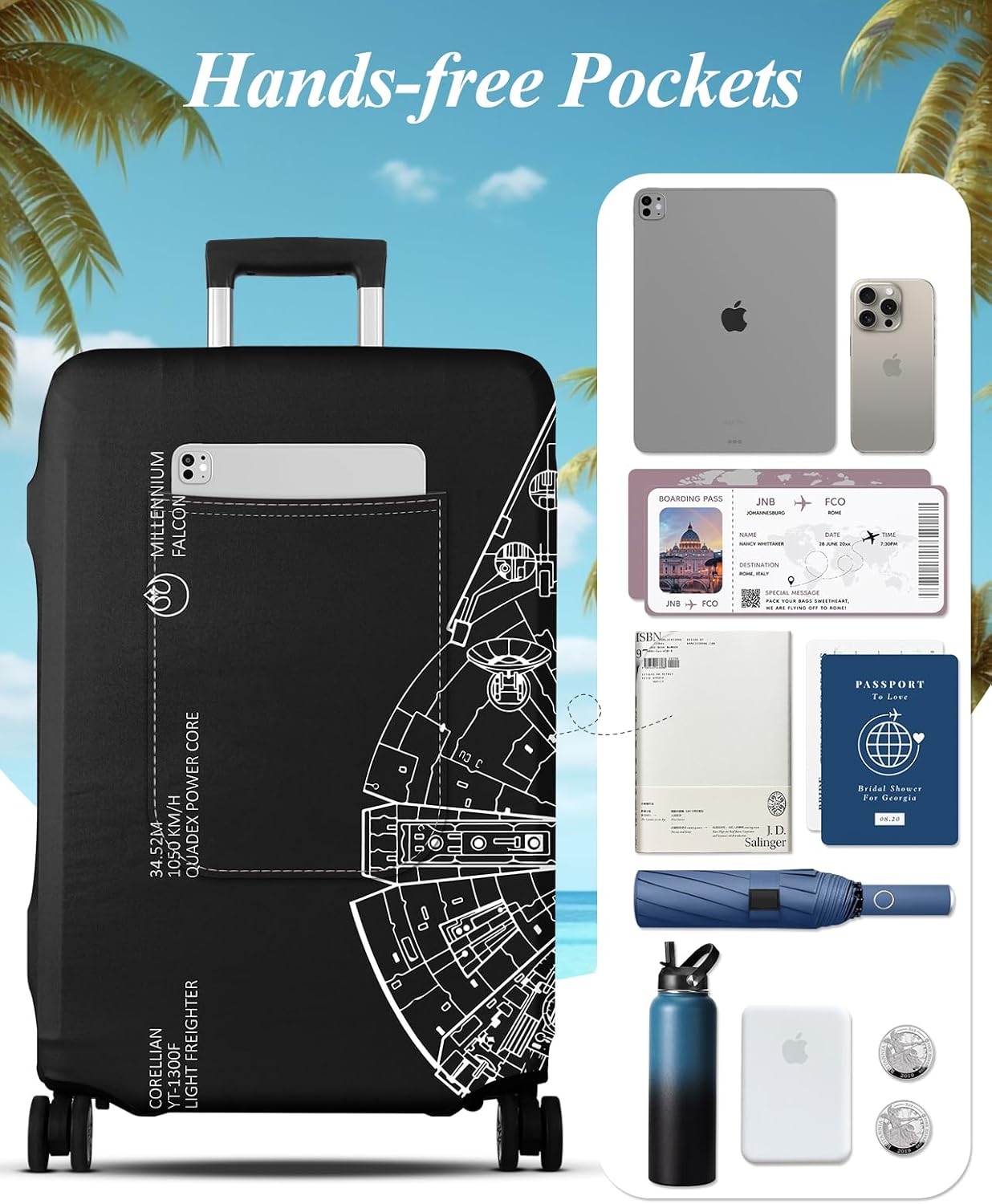 Slohif Luggage Cover for Suitcase Tsa Approved Protector - Luggage Sleeve Large Suit Case Cover Travel Stretch Baggage Case Protective Washable Fit 18-32 Inch Spaceship XL