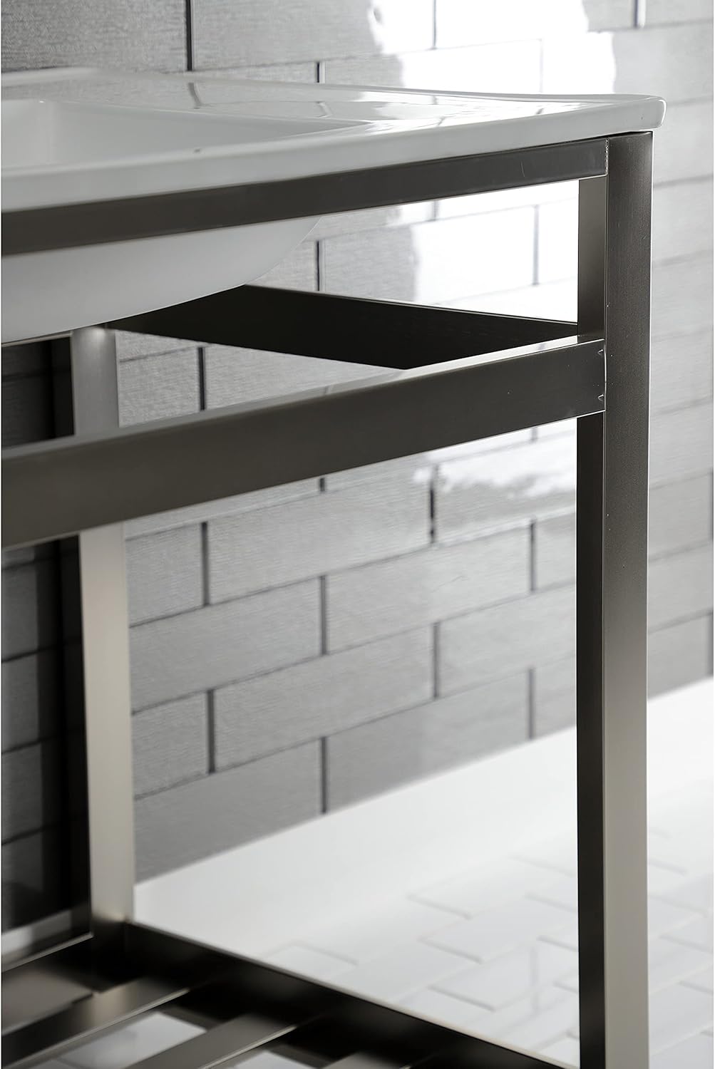 Kingston Brass VWP3122W8A8 Quadras 31-Inch Ceramic Console Sink (8-Inch, 3-Hole), White/Brushed Nickel