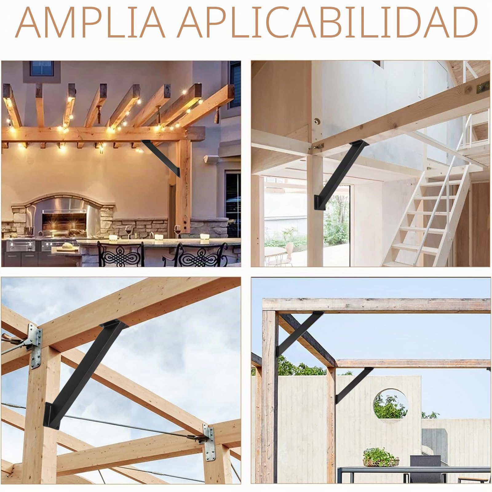 4 Pcs Soportes de Pérgola,Soporte de Conector de Soporte de ángulo | de 45 Grados, Escuadras Metalicas, Escuadras para Madera, Soporte de Esquina para Pérgola y Pabellón