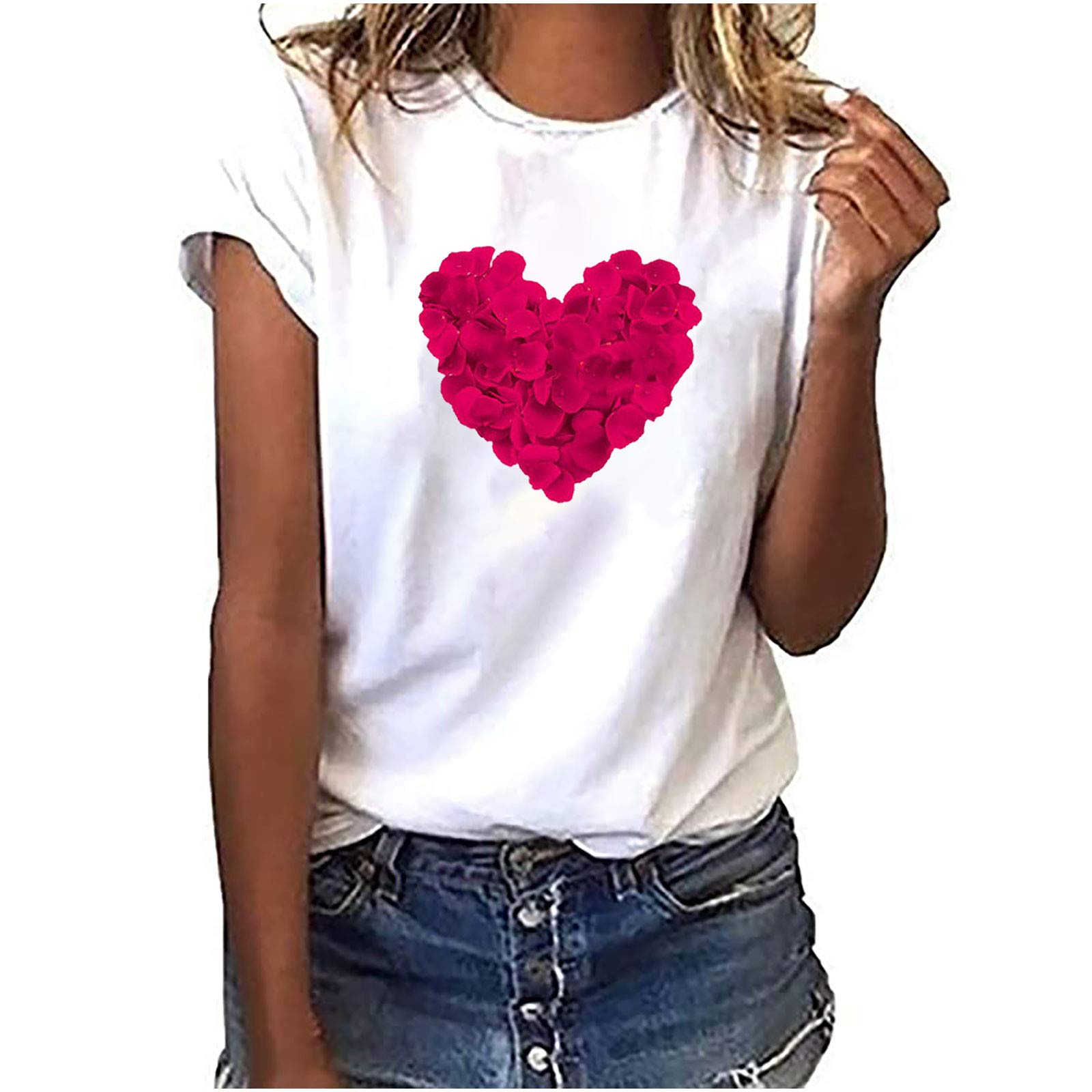 NUSGEAR 2021 Nuevo Camiseta Mujer Parejas Verano Moda Manga Corta Impresión de Amor Blusa Camisa Cuello Redondo Basica Clásico Camiseta Suelto Tops Casual Fiesta T-Shirt Original Aniversario de Bodas tee