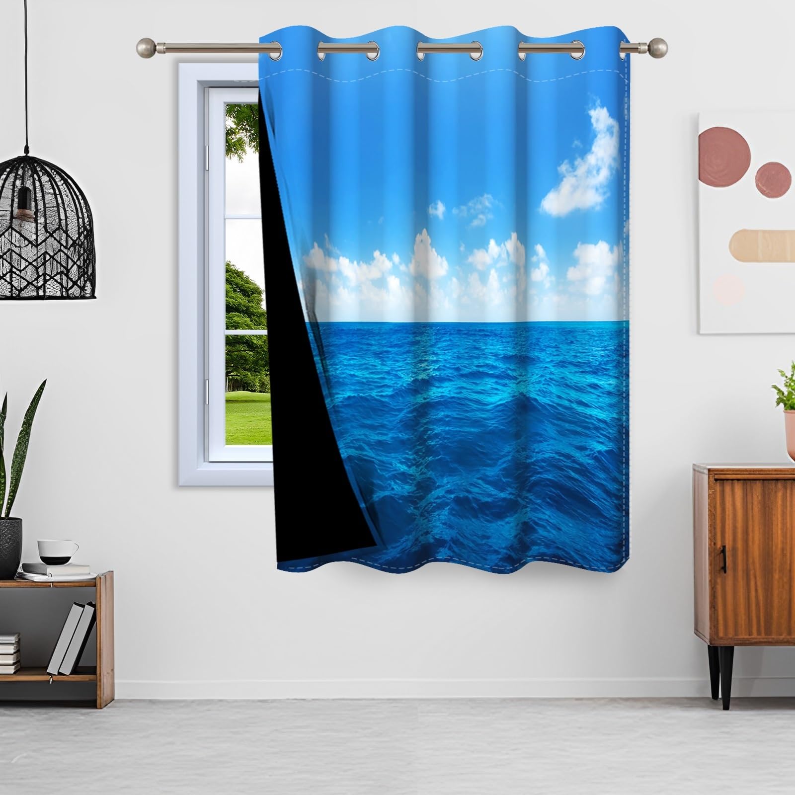 ggaimwf 42"x 63" Ocean Eyelet Curtain Wave Blue Sky Sea Horizon Natural Scenery Nautical Theme Thermal Grommet Room Dividers Blackout Window Drapes for Bedroom Living Room,1-Single Panel - Image 4