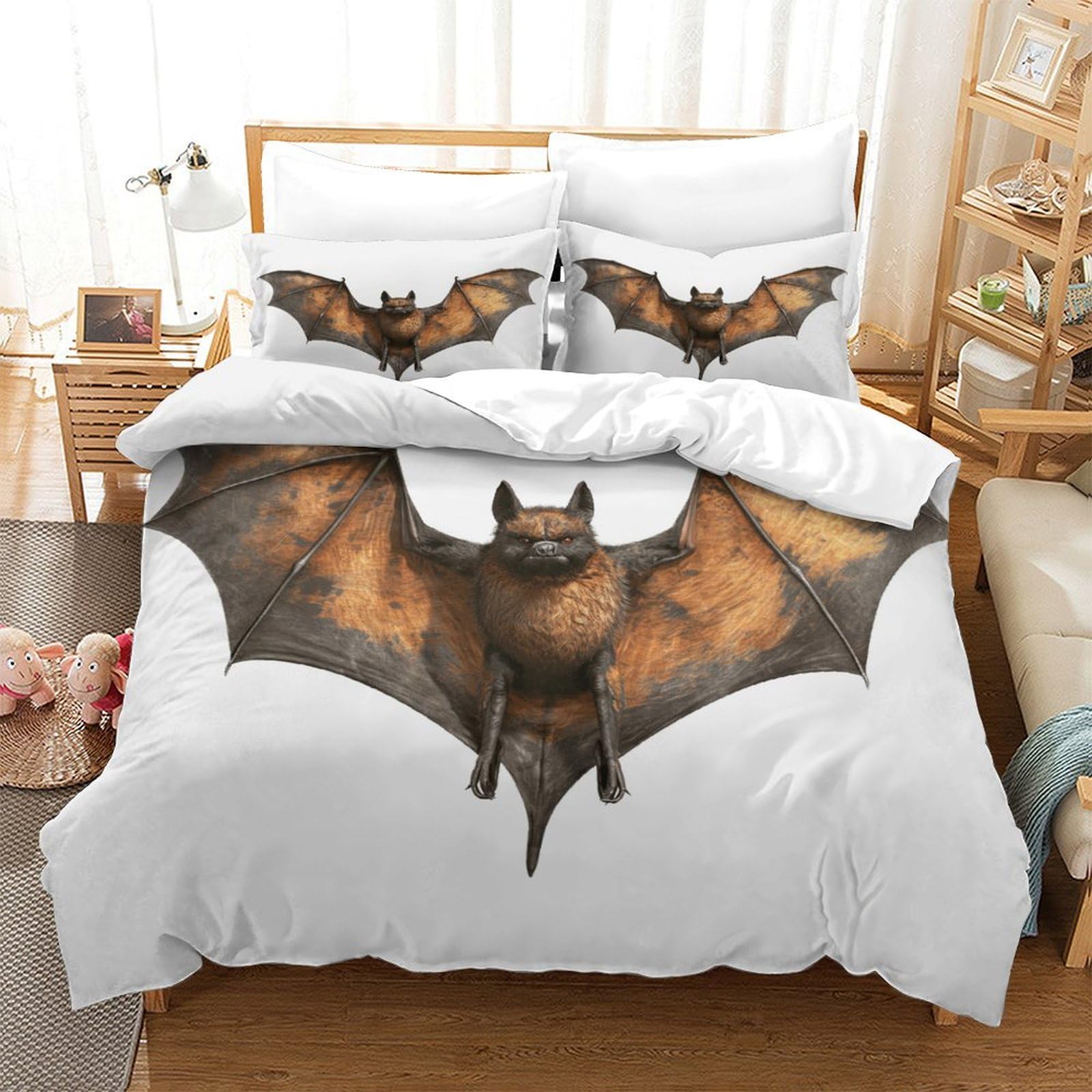 P1S9U7W5Y 3D Printed Bat Pattern Duvet Cover Set 3pcs Microfiber Bat Bedding Set Single