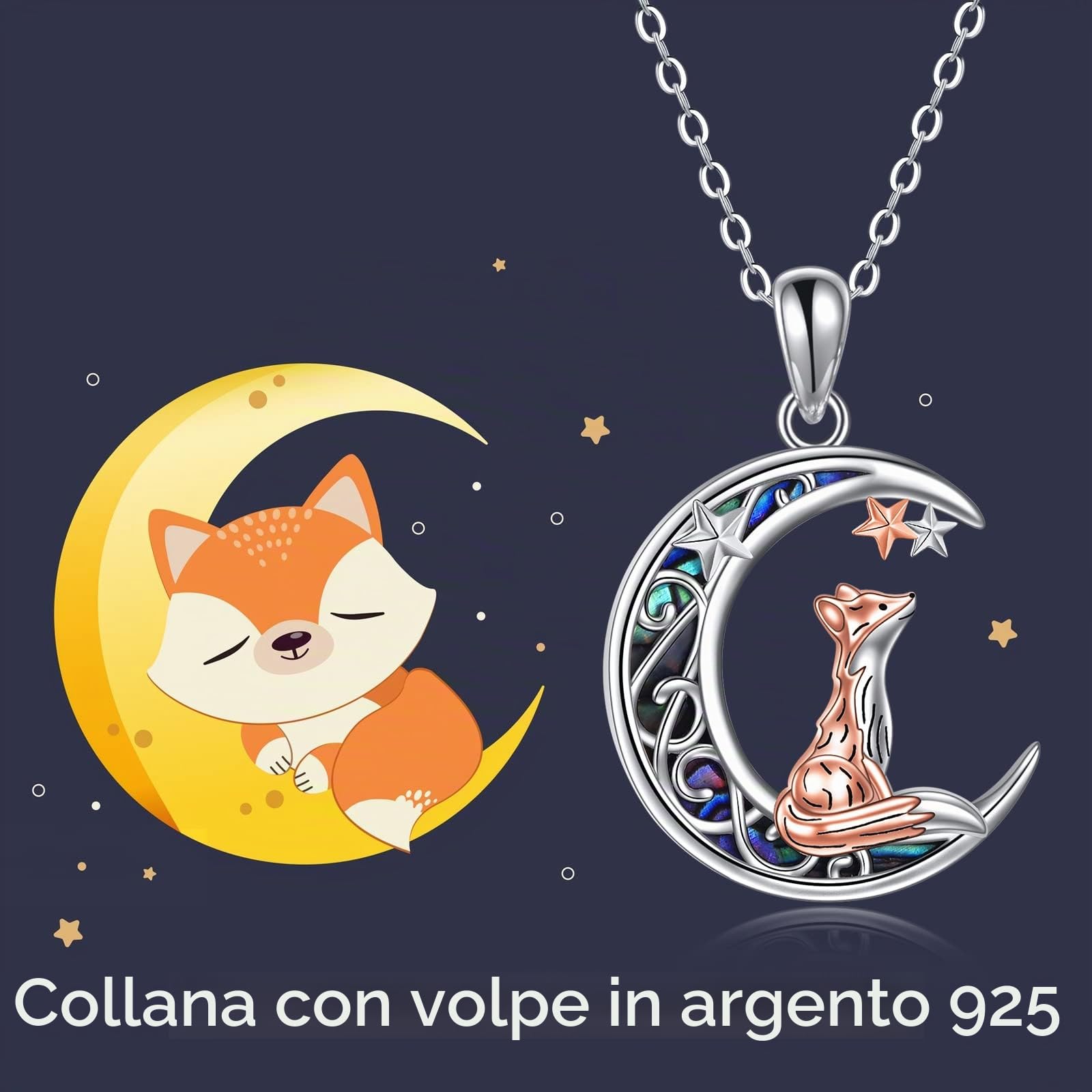 Collana in argento Sterling con ciondolo a forma di animale volpe/serpente/unicorno/gufo su luna/coniglio/cavallo, collana regalo per donne, mamma, sorella