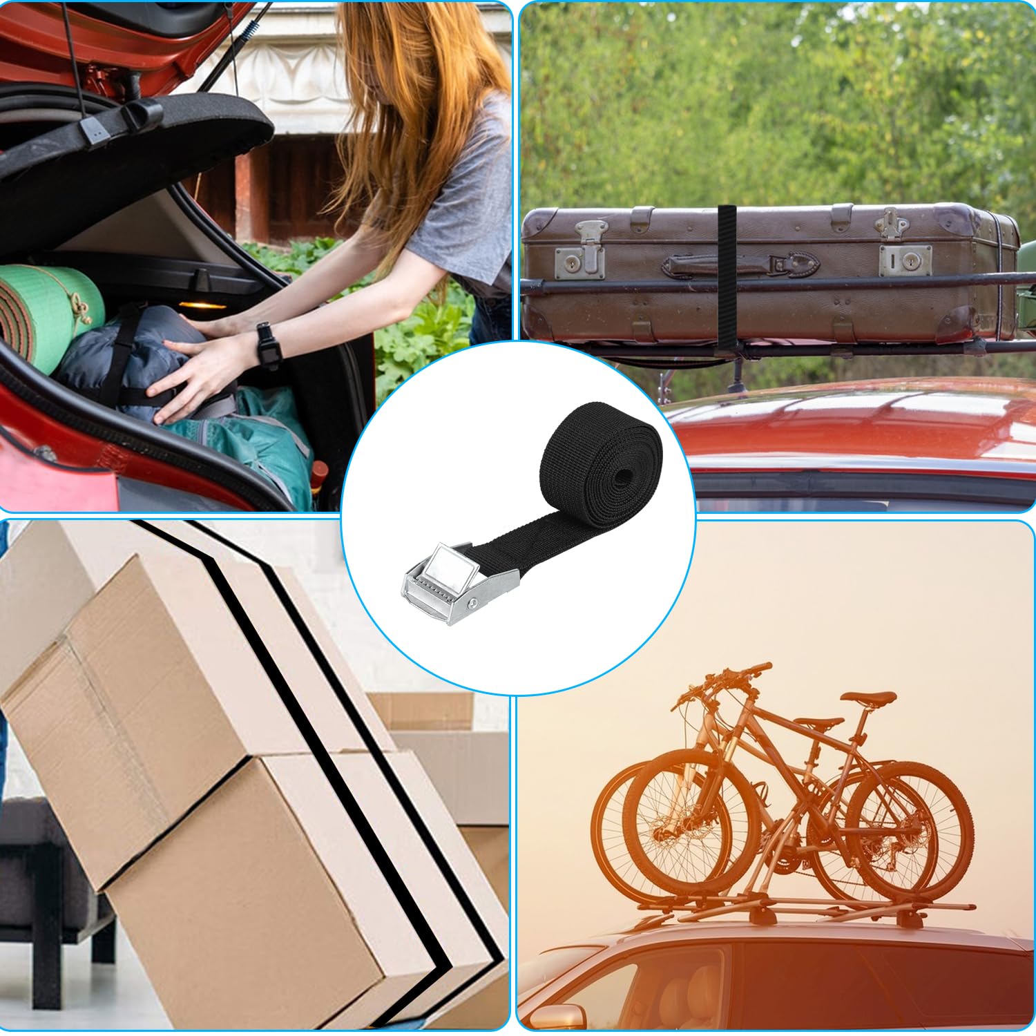 5 sztuk Pasy zapięciowe, krótkie, czarne, 25 mm x 1,5 m,do Thule na rowery, | pasek mocujący, regulowane pasy naciągowe z zapinką do rowerów, motocykli, samochodów, bagażu, kempingu, z gwizdkiem