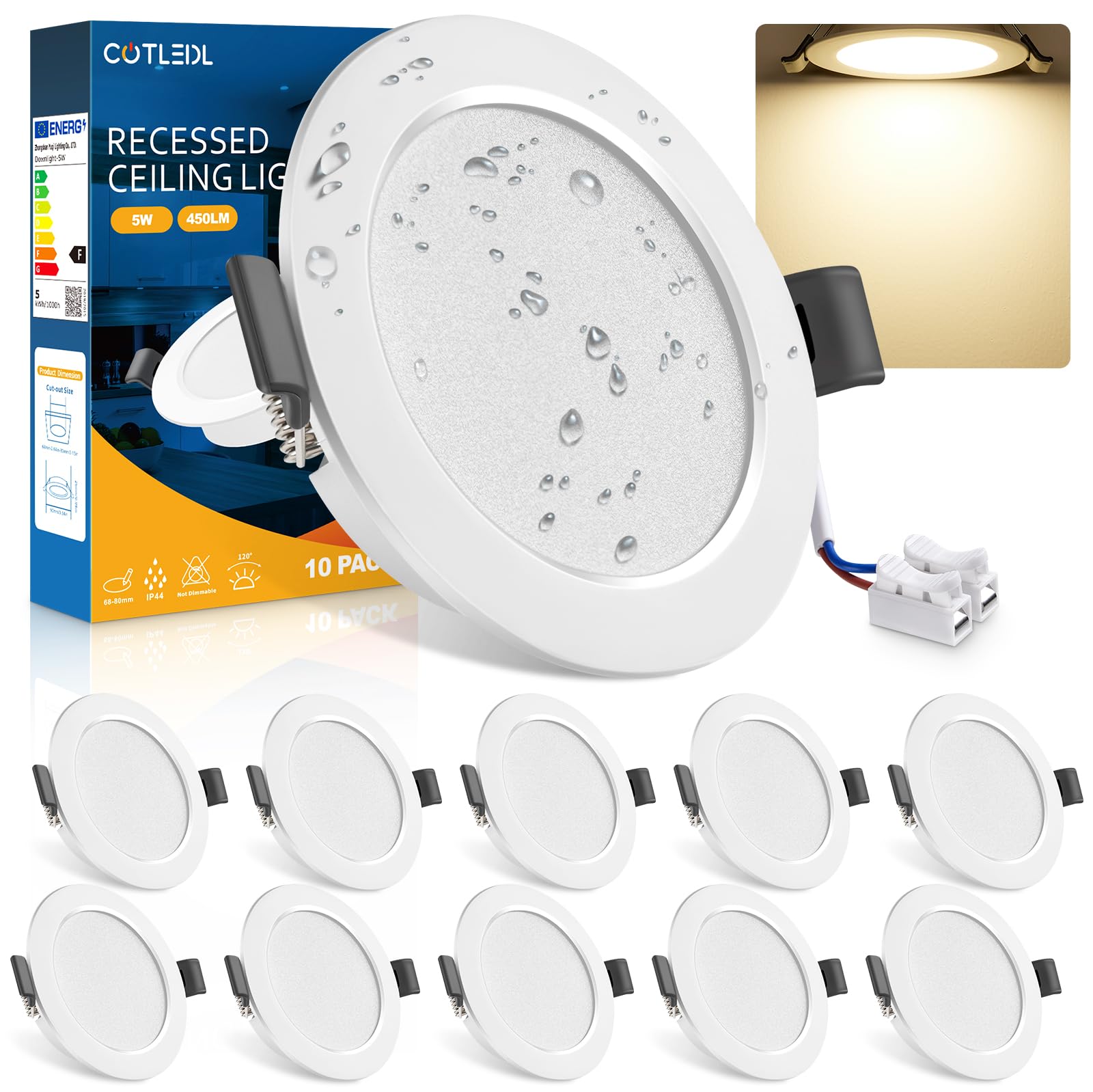 Lot de 10 Spots LED Encastrables, 5W Spots de Plafond Blanc Neutre 4000K, 450LM IP44 Spot Salle de Bain Ultramince 25 mm, Spots Encastrés Trou Ø68-80mm, 220V-240V, pour Cuisine, Salon, Chambre