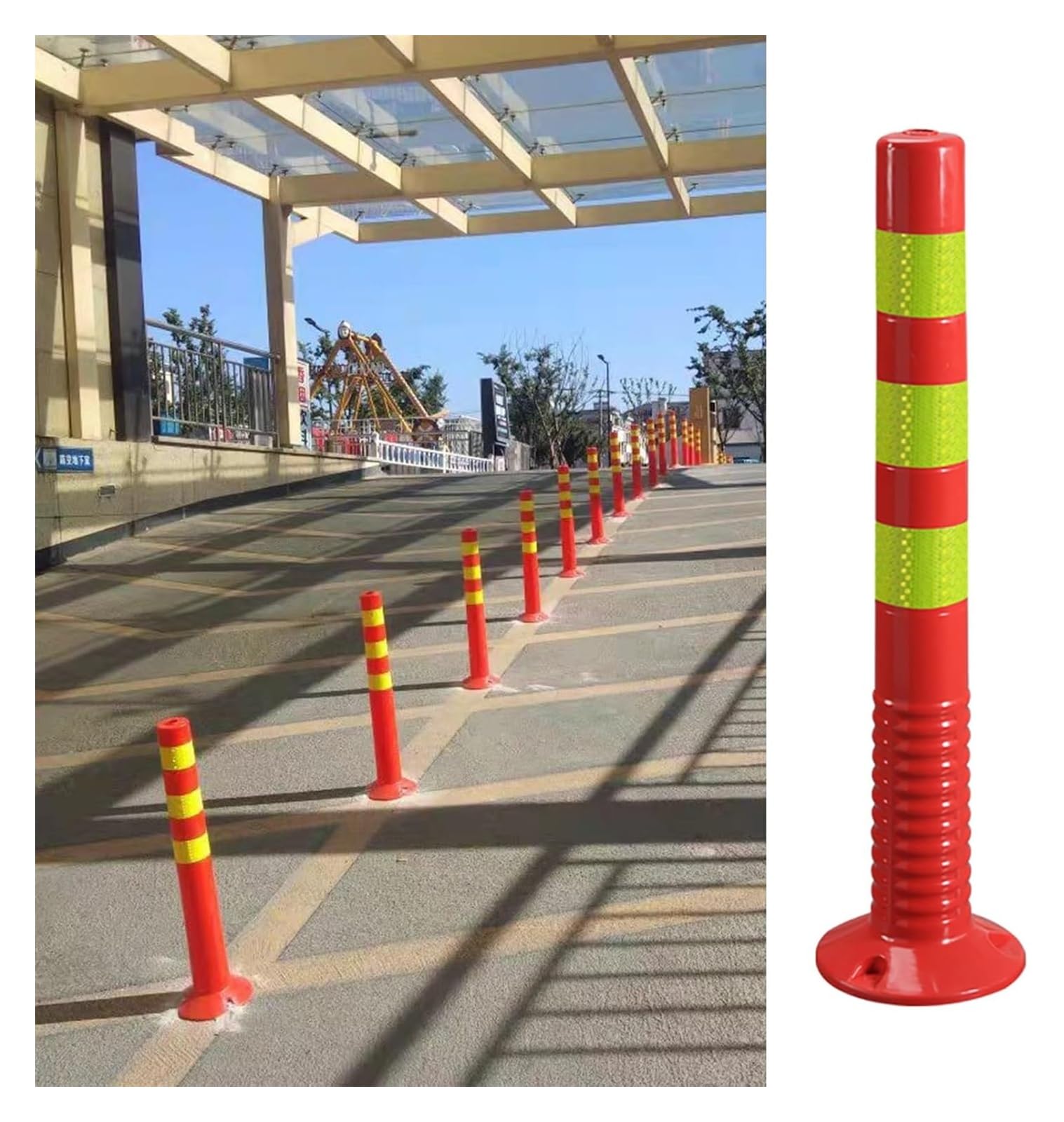 CWCQGH Safety Bollard Flexible Parking Barrier Bollards, Driveway/Road/Garage Lot Traffic Barricade Pole With Anchor Bolts H (2pcs red Yellow)