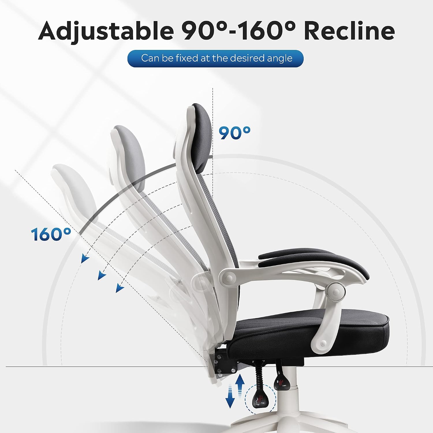 DEVAISE Ergonomics Recliner Office Chair, High Back Mesh Computer Desk Chair with Adjustable Lumbar Support, White