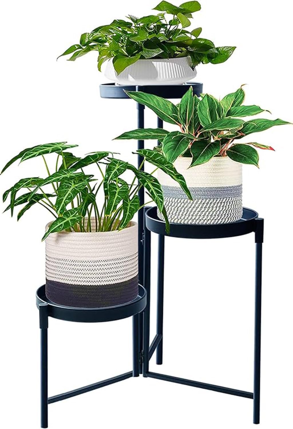 3 Tier Plant Stand Indoor Outdoor - Tall Metal Flower Pot Holder Potted Display Rack - Heavy Duty Corner Plant Shelf for Patio Garden Balcony Living Room Bedroom Black