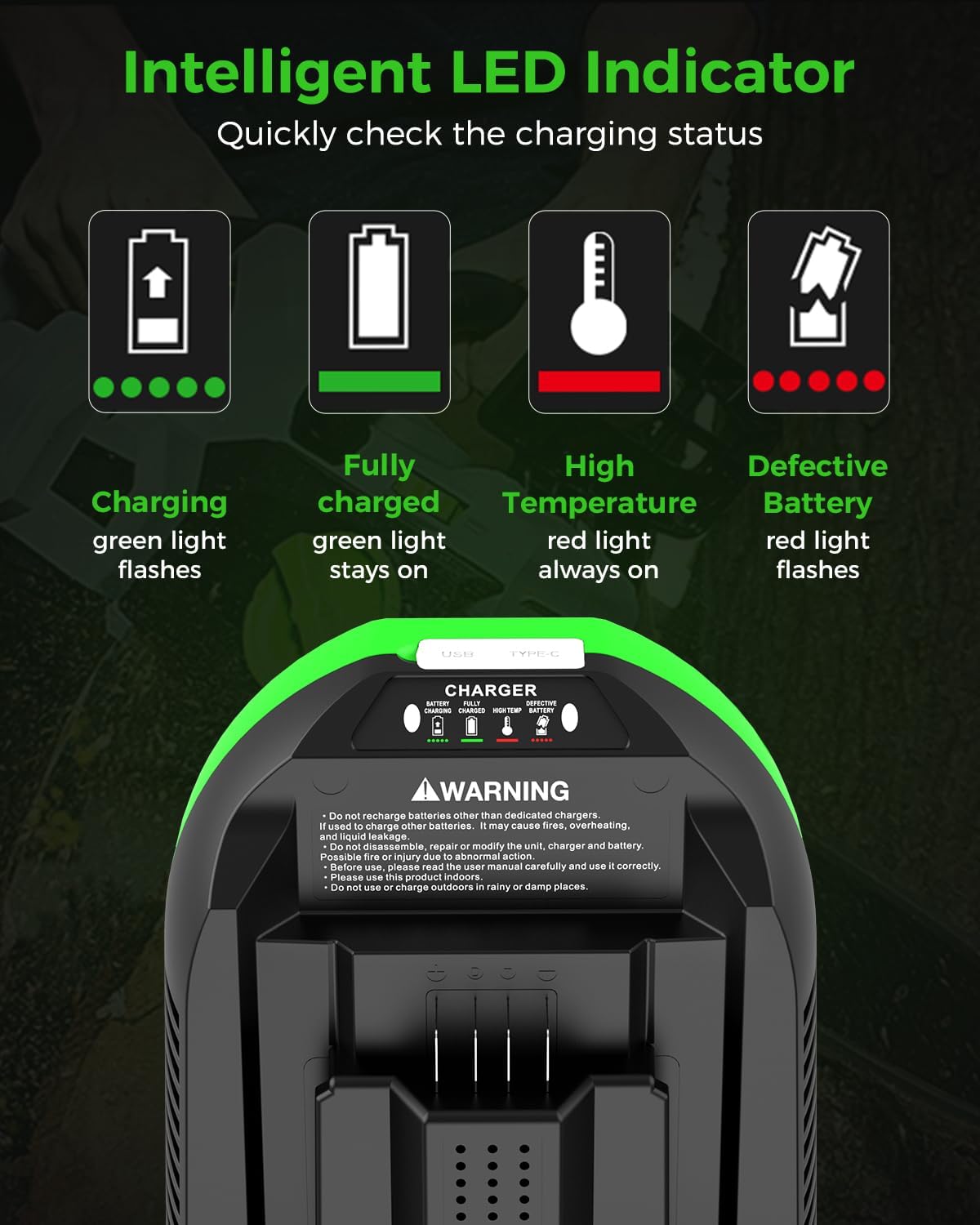 1-Pack 56V 5.0Ah Replacement for EGO 56v Battery and 1 Charger（Green）