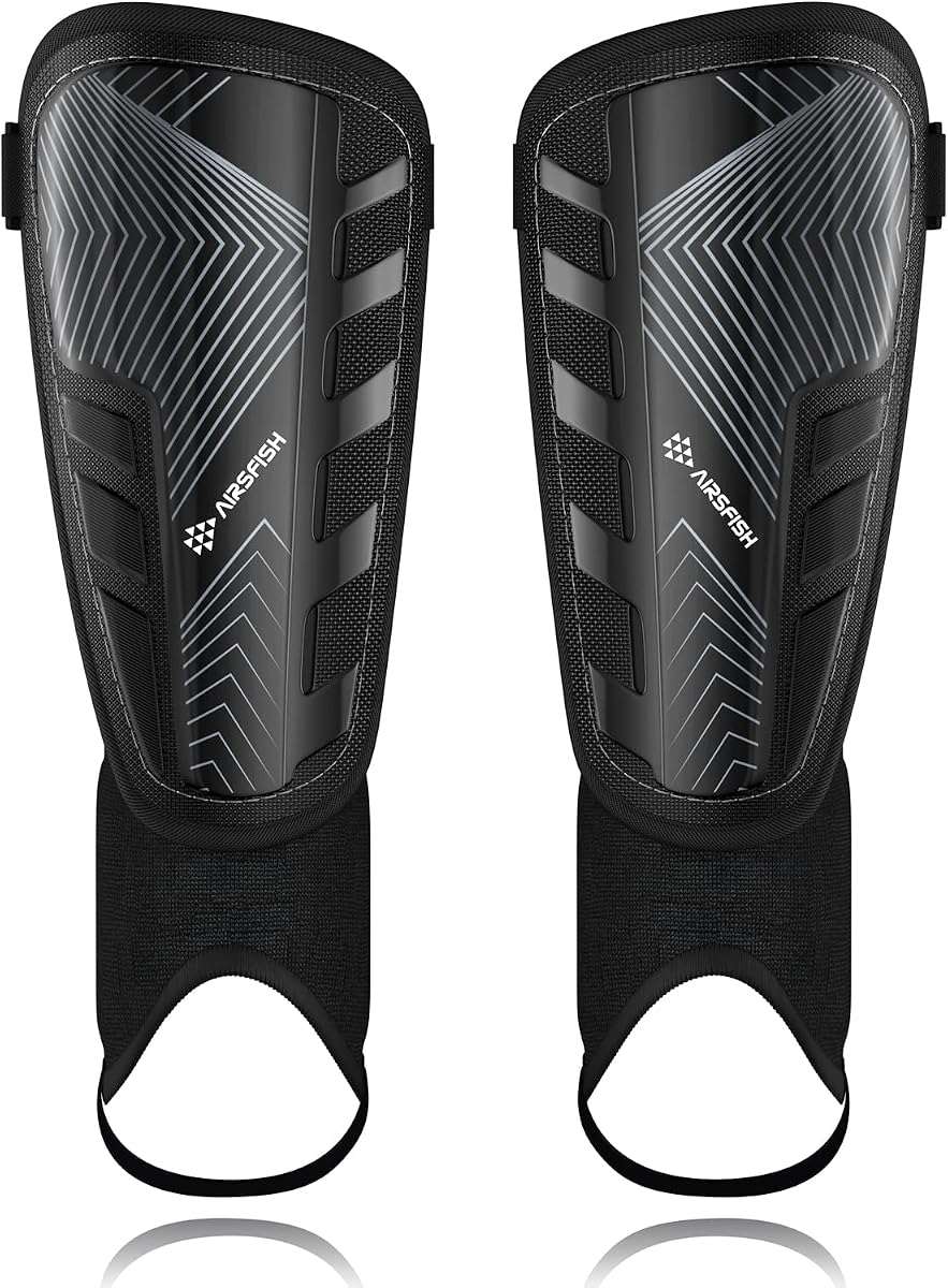 Soccer Shin Guards Pads for Kids Youth Adults CE&CPC Certified | Shin Guard Sleeves Protection Gear for Boys Girls Soccer Games EVA Cushion Reduce Shocks and Injuries (Medium, Black)