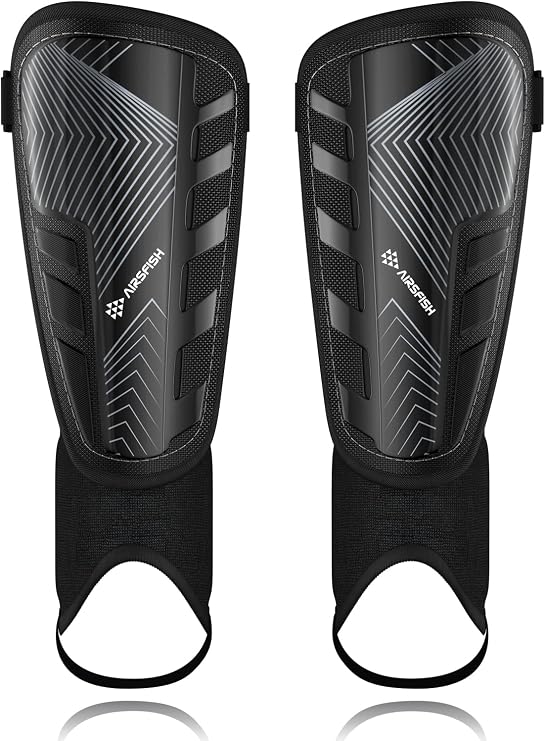 Upgraded Soccer Shin Guards Pads for Kids Youth Adults, CE Certified AirsFish Shin Guard Sleeves Protection Gear for Boys Girls Soccer Games EVA Cushion Reduce Shocks and Injuries