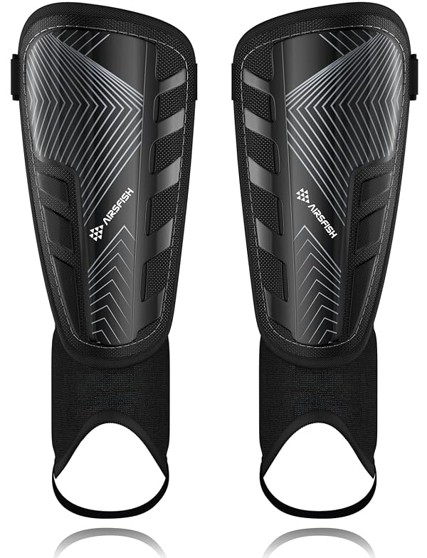 Upgraded Soccer Shin Guards for Kids Youth Adults, CE Certified AirsFish Shin Guard Sleeves Protection Gear for Boys Girls Soccer Games EVA Cushion Reduce Shocks and Injuries (Medium, Black) by AirsFish - Used condition - CA$16.10