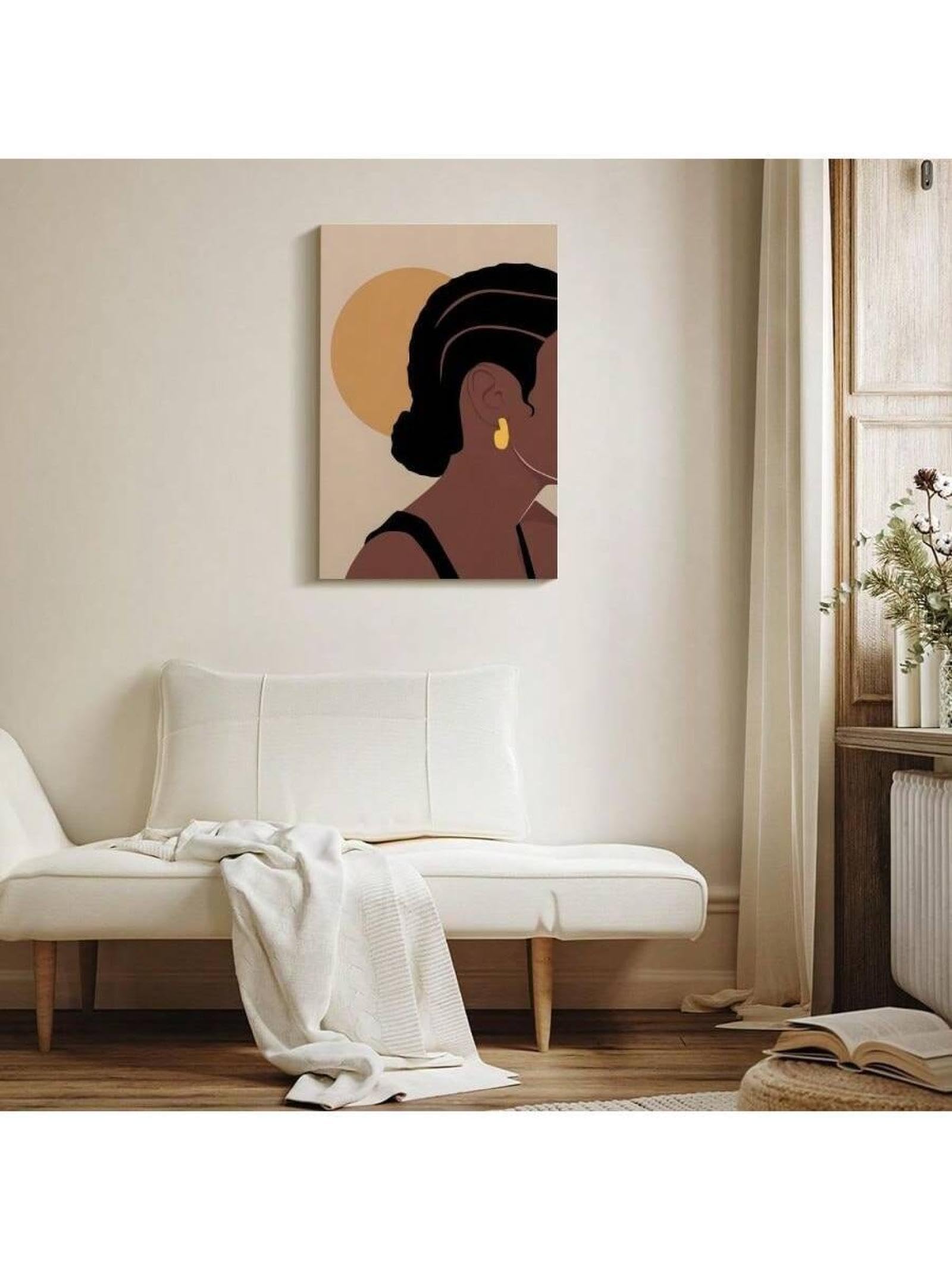 XBTYKPB Cara de niña, arte de trenzas de niña, lienzo grande con temática negra, pintura mural, pósteres contemporáneos para cafetería, bar, decoración de pared, 80 x 120 cm con marco