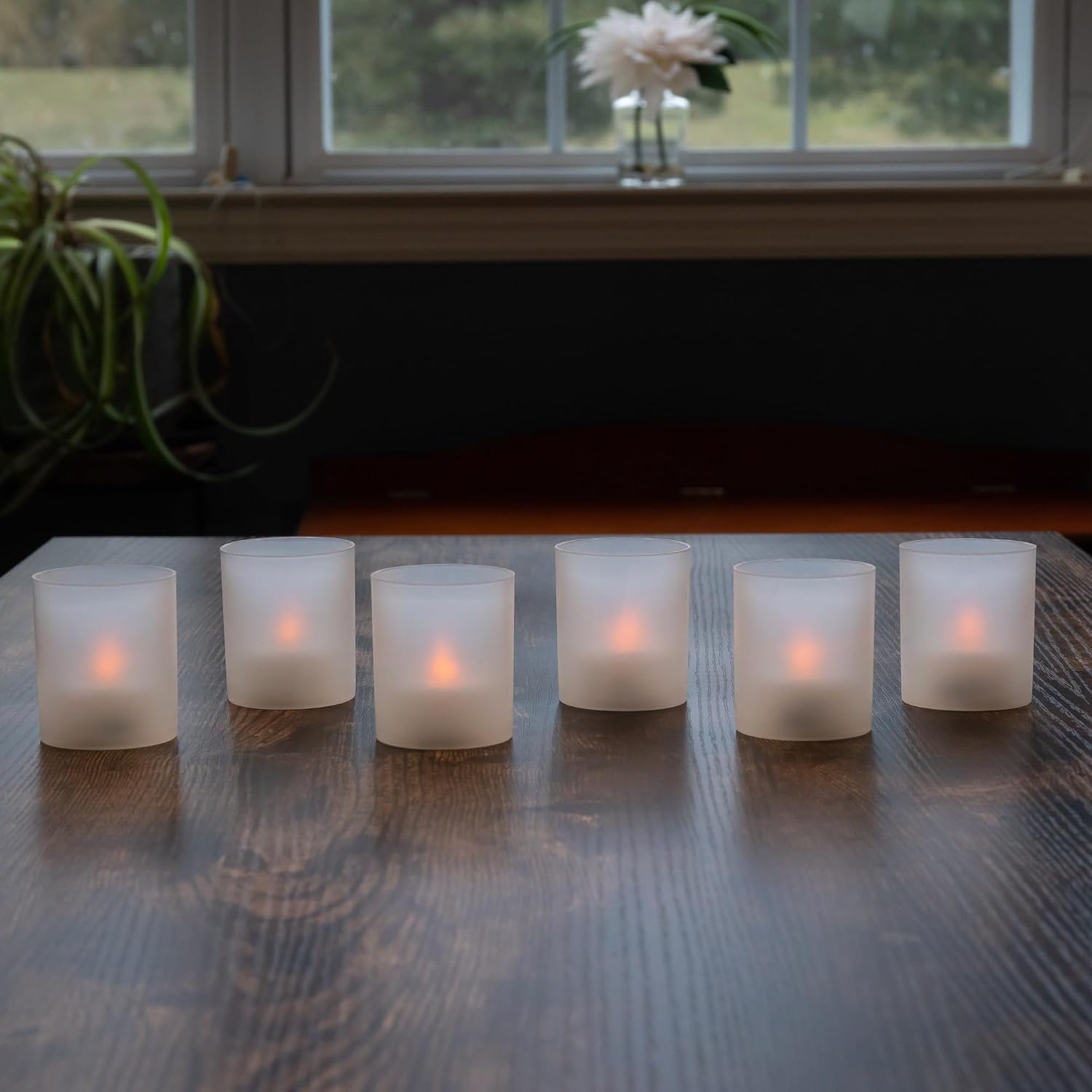 LumaBase Battery Operated LED Lights in Frosted Votive Holders - Orange, Set of 6, 82406