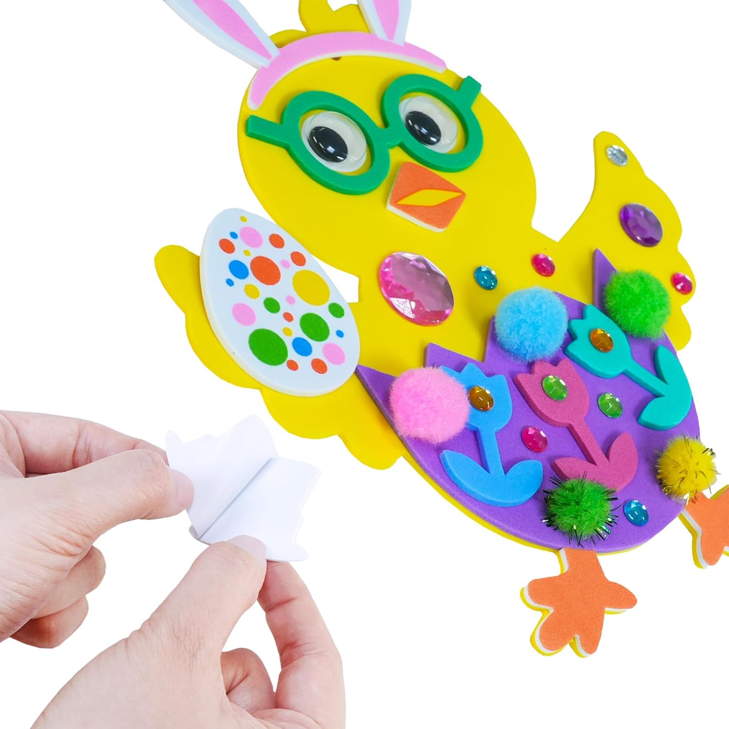 Winlyn 24 Sets Easter Decorations DIY 3D Chick Hatching from Egg Ornaments Easter Craft Kits Foam Easter Stickers Pom-poms Googly Eyes for Kids Party Favors Spring Classroom Activity Art Project